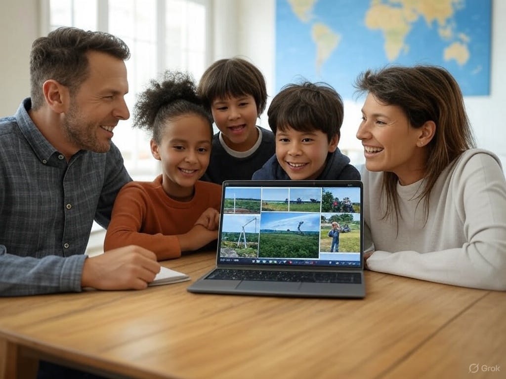 Family choosing verified environmental projects online,