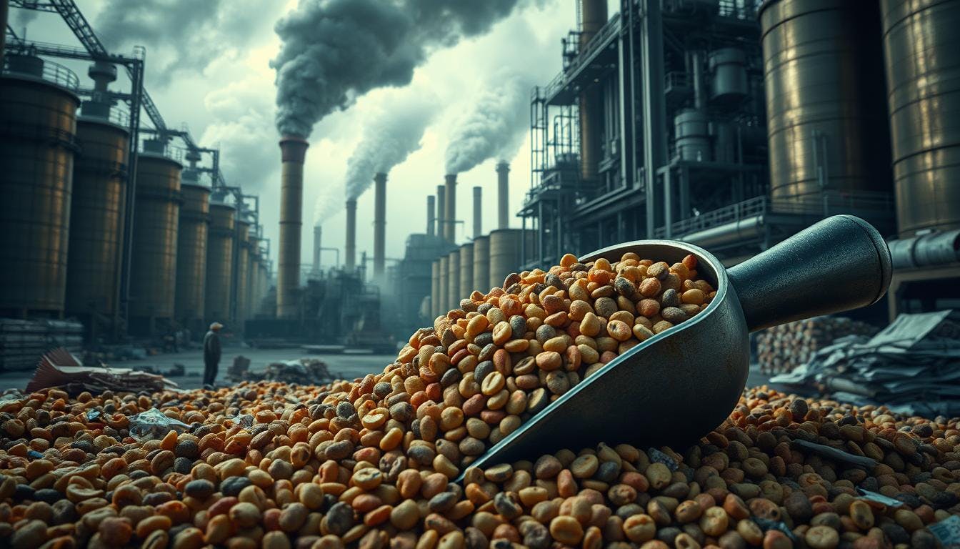 A floor full of nuts being packed with a handy tool