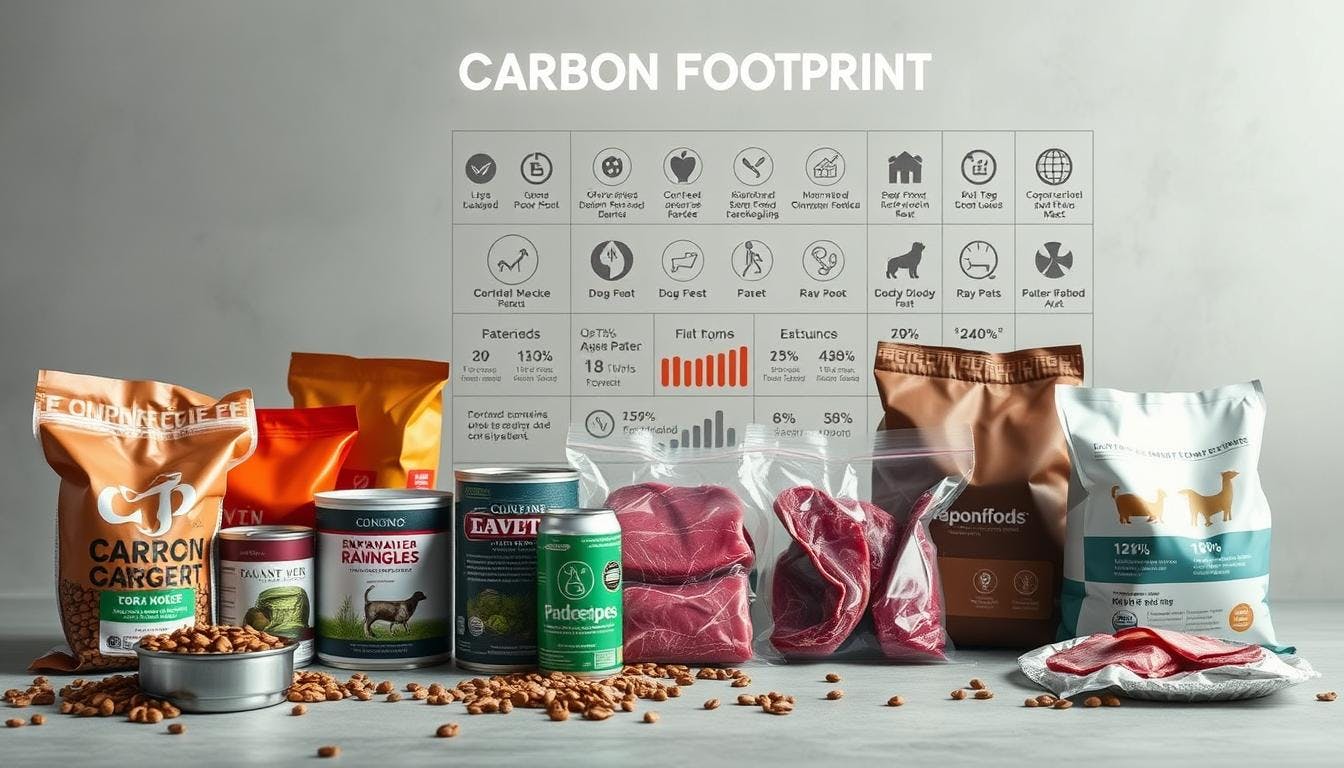 A display of several kinds of dogfeed with different packagings.