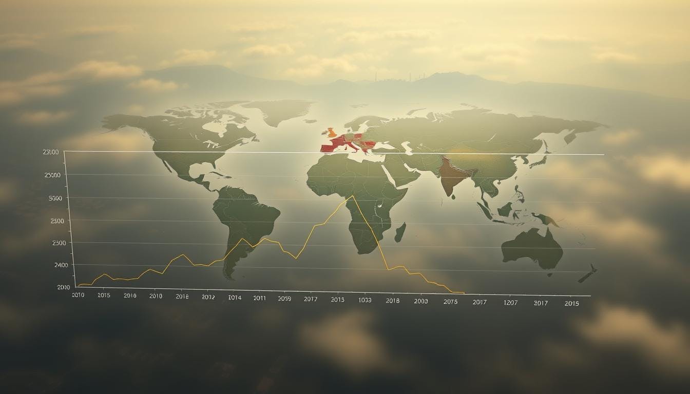 Global map displayed translucently on the cloud