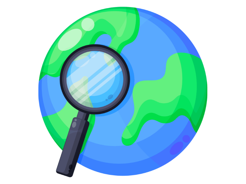 Magnifying glass over a globe symbolising visibility of climate action