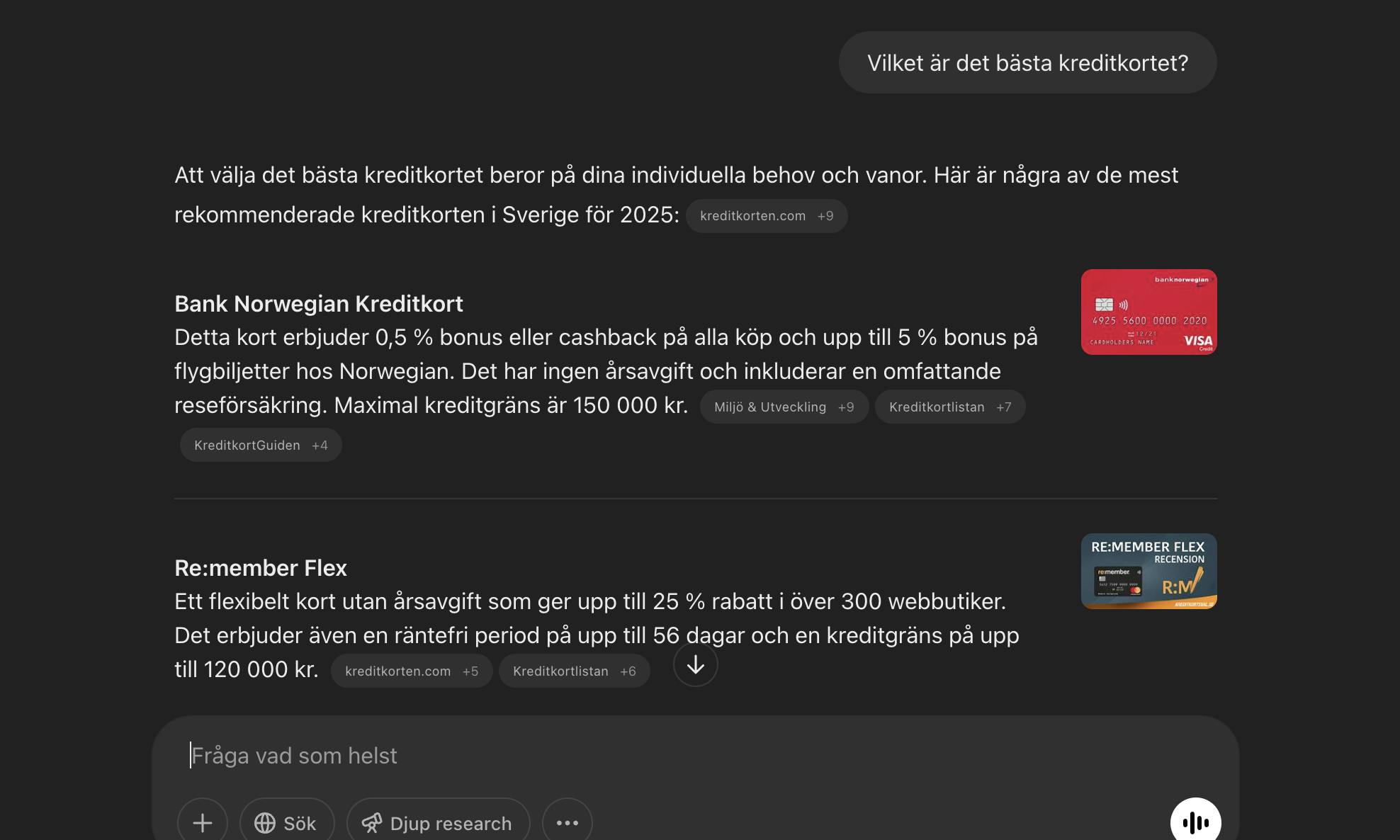 Konversation med ChatGPT om vilket som är det bästa kreditkortet