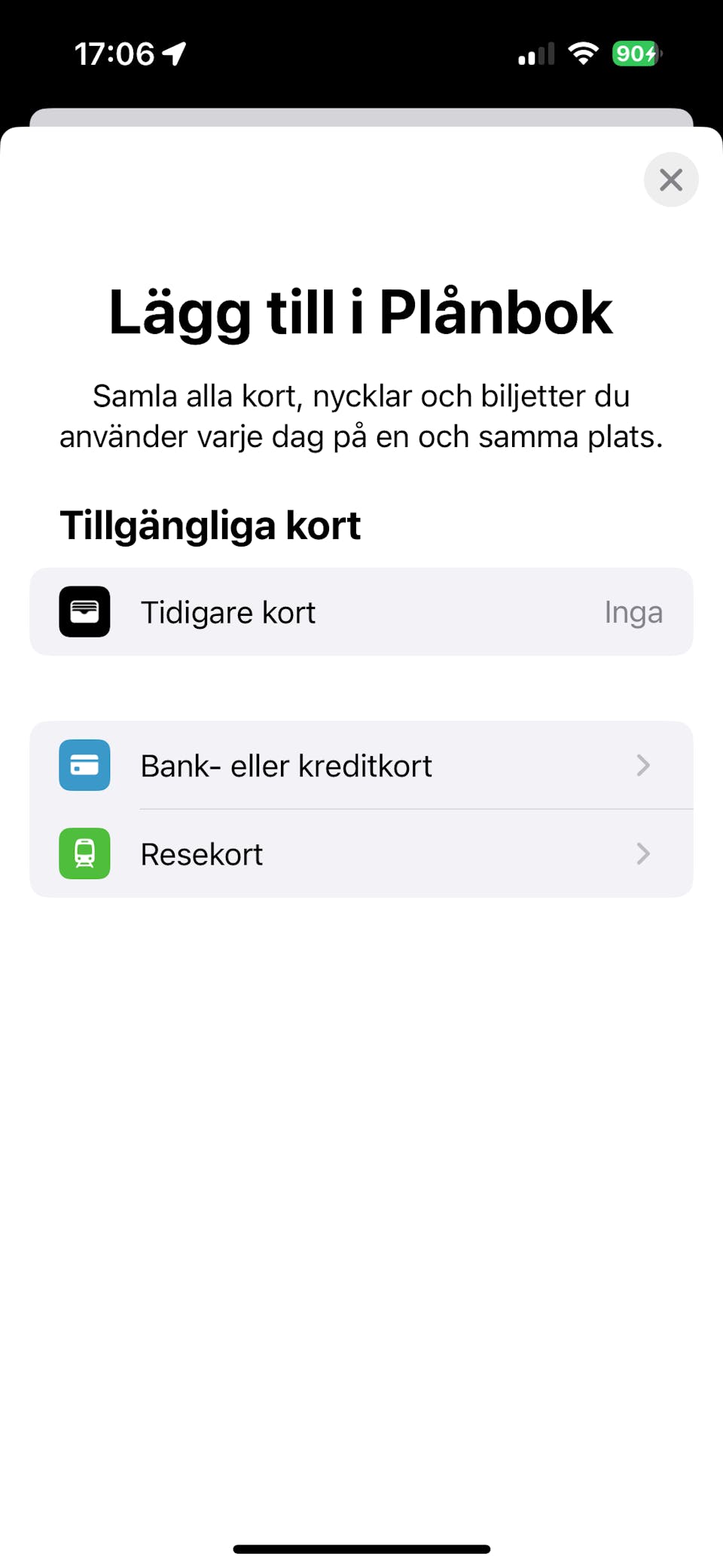 Välj korttyp att lägga till