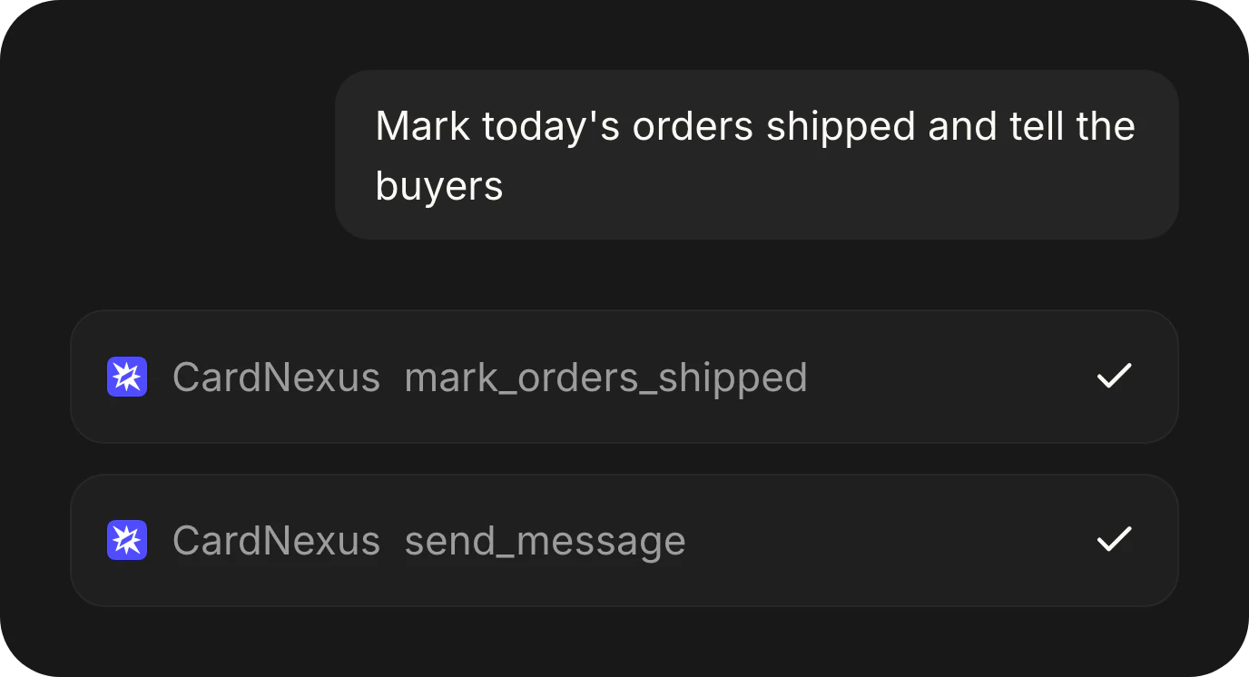 Claude marks today's orders shipped and messages the buyers