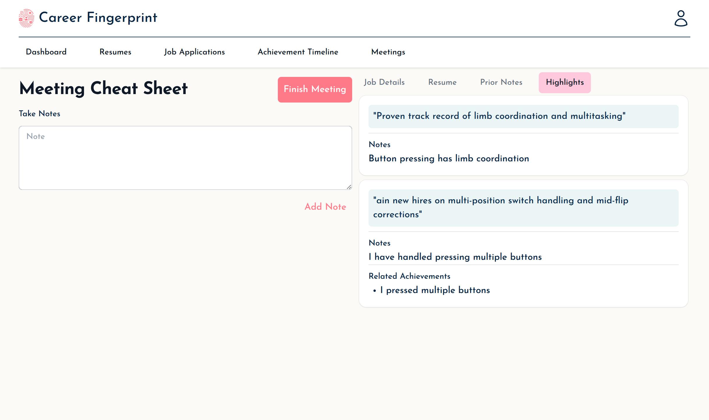 The highlight meeting screen