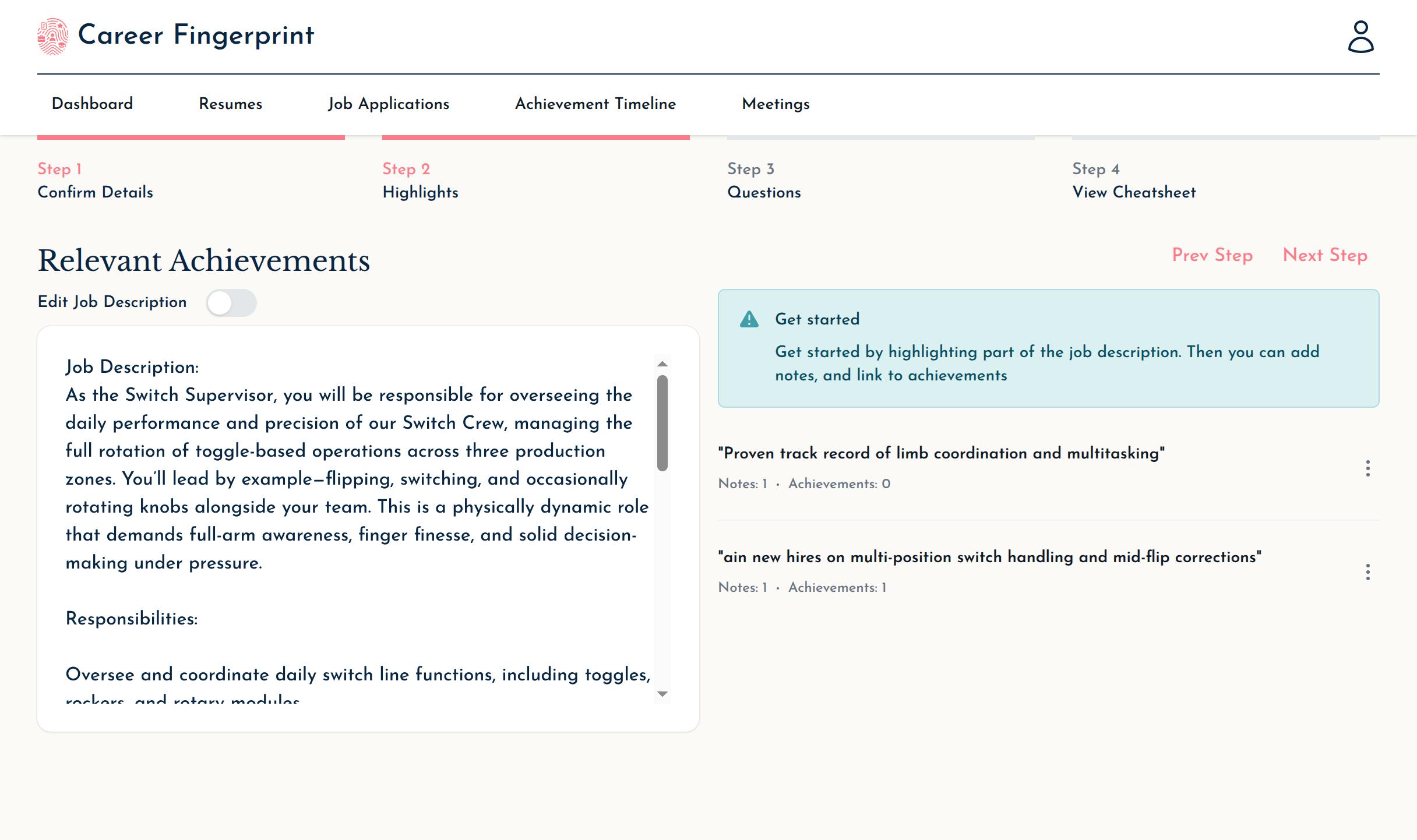 A screenshot of highlight with recent achievemtns page