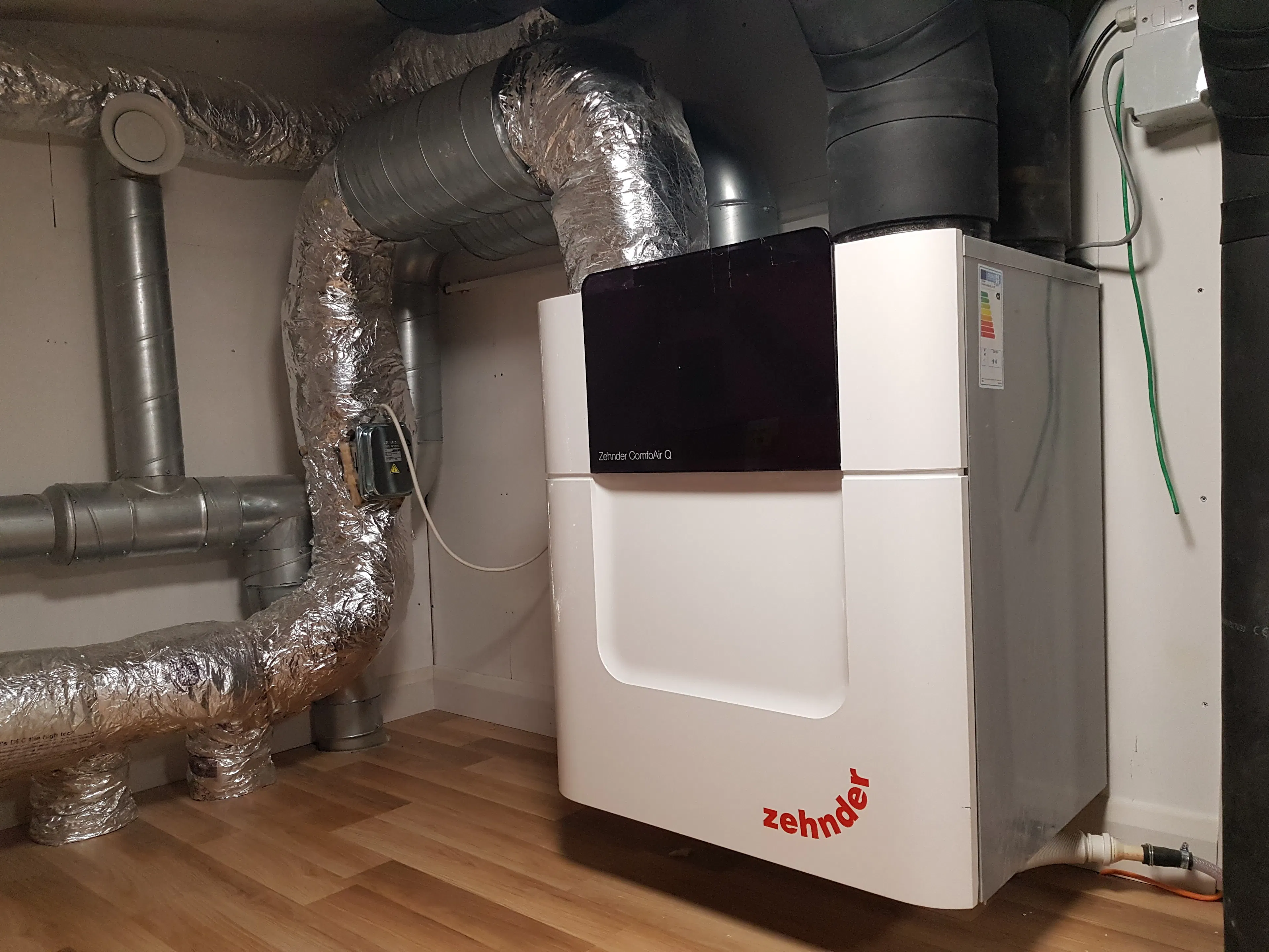 A mechanical ventilation with heat recovery MVHR in situ with ductwork
