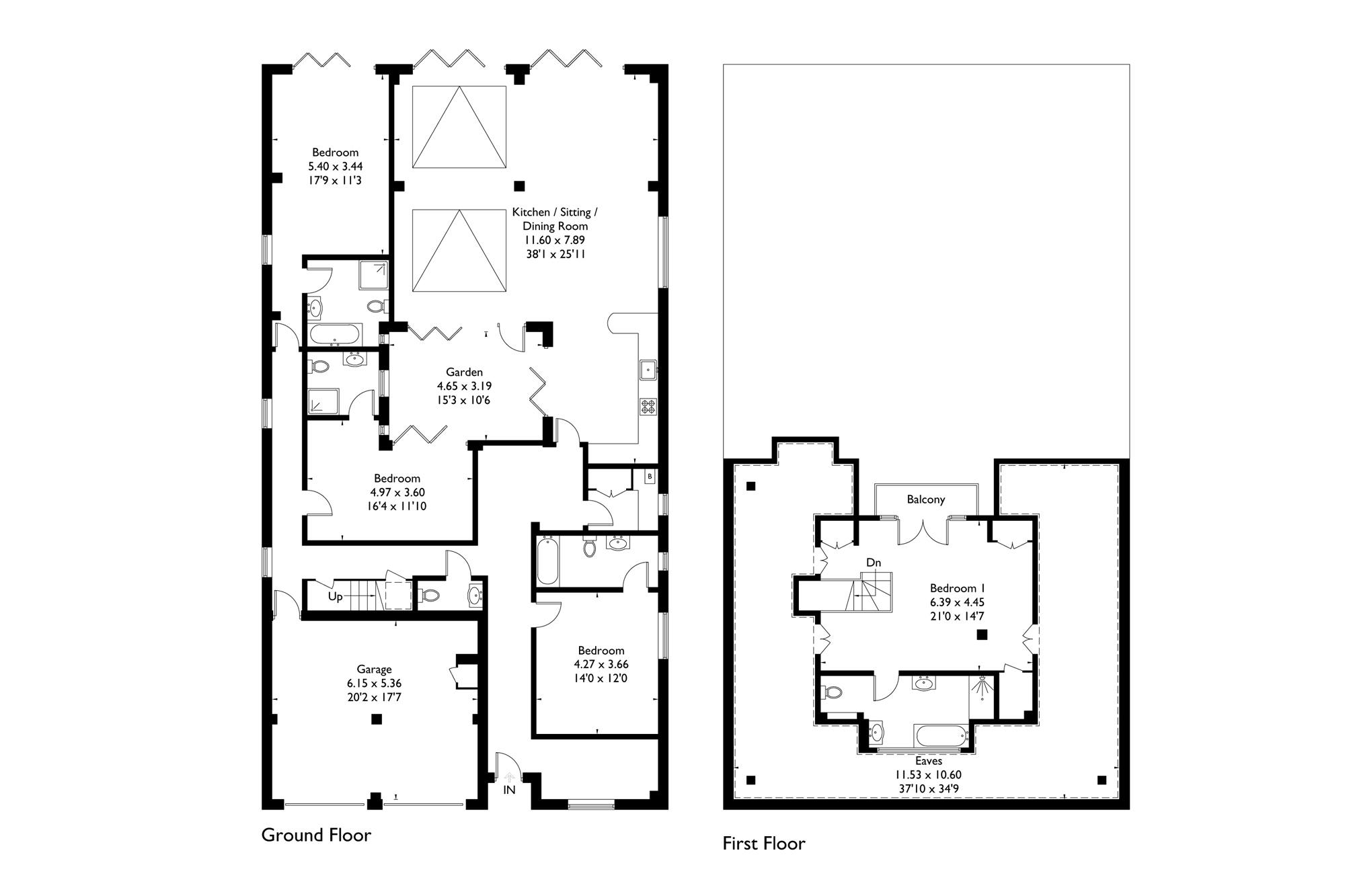 A floorplan of an oak framed home