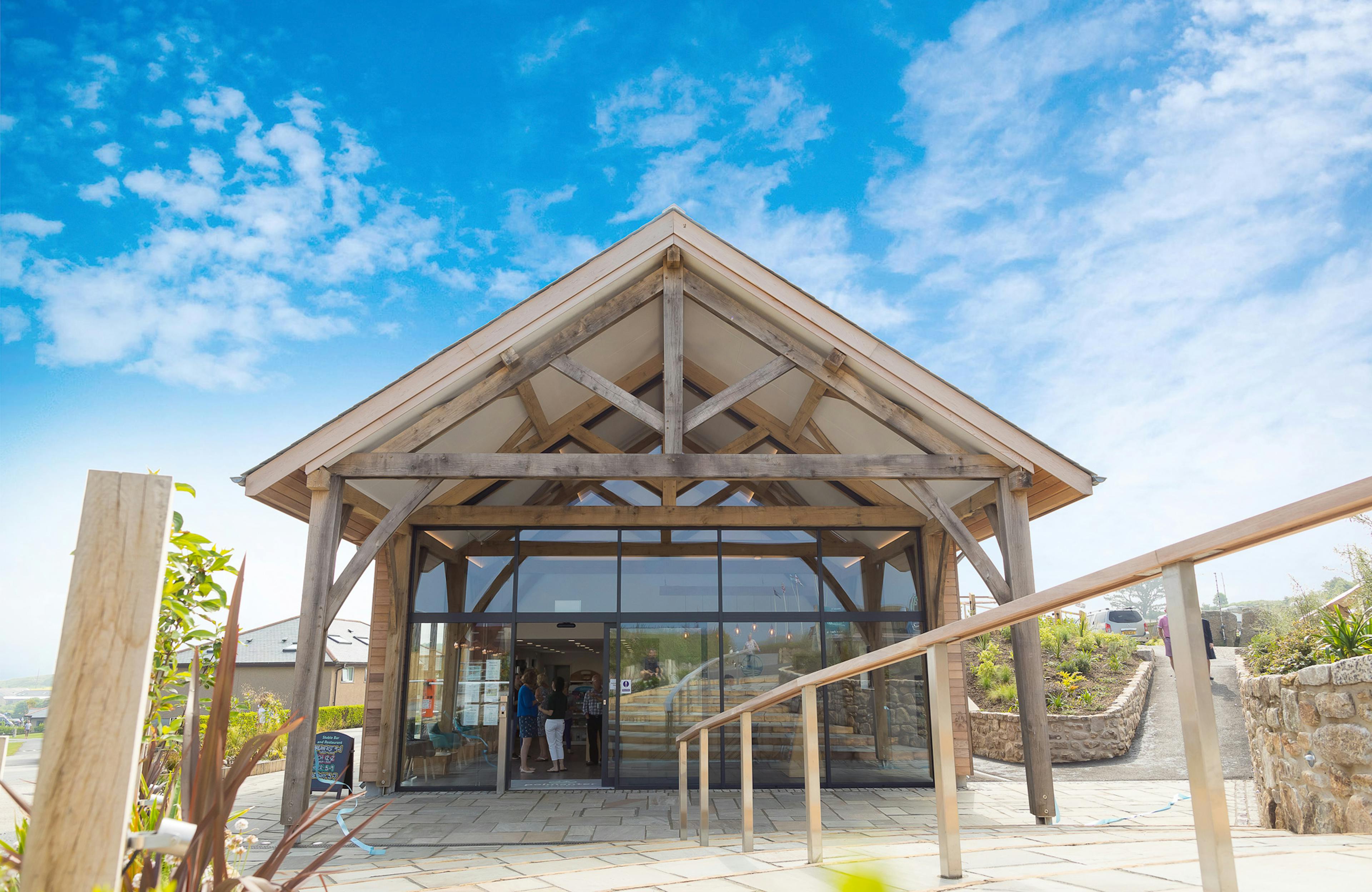 An oak framed entrance porch for a reception area at a caravan park 