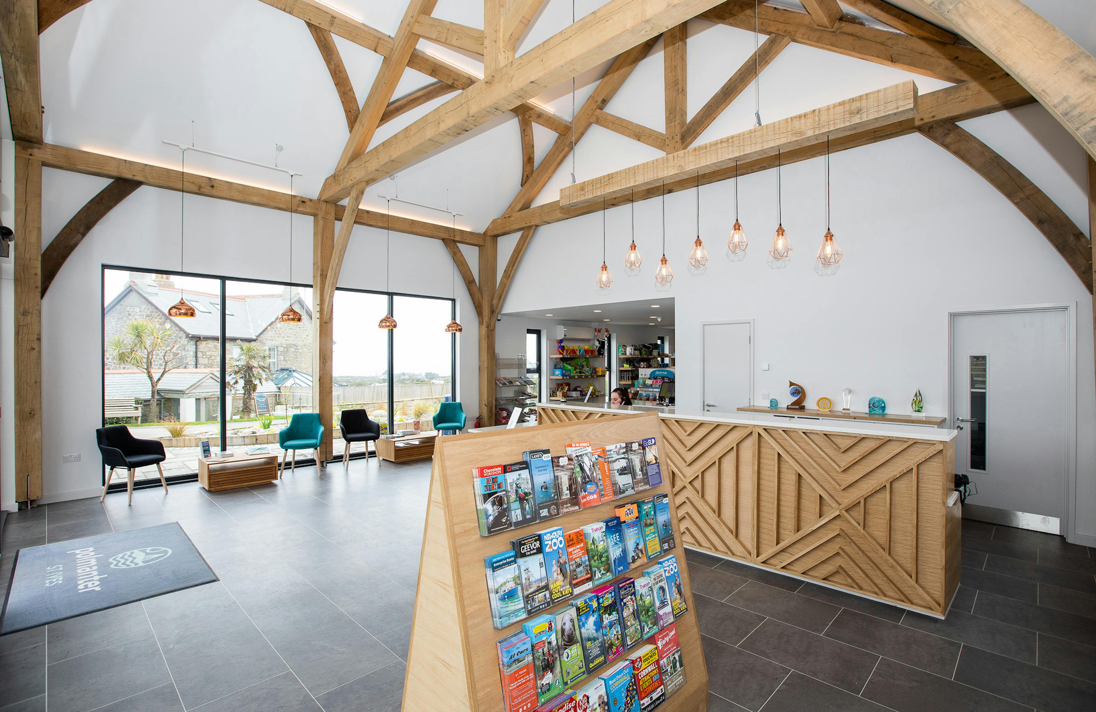 An oak framed entrance for a reception area at a caravan park
