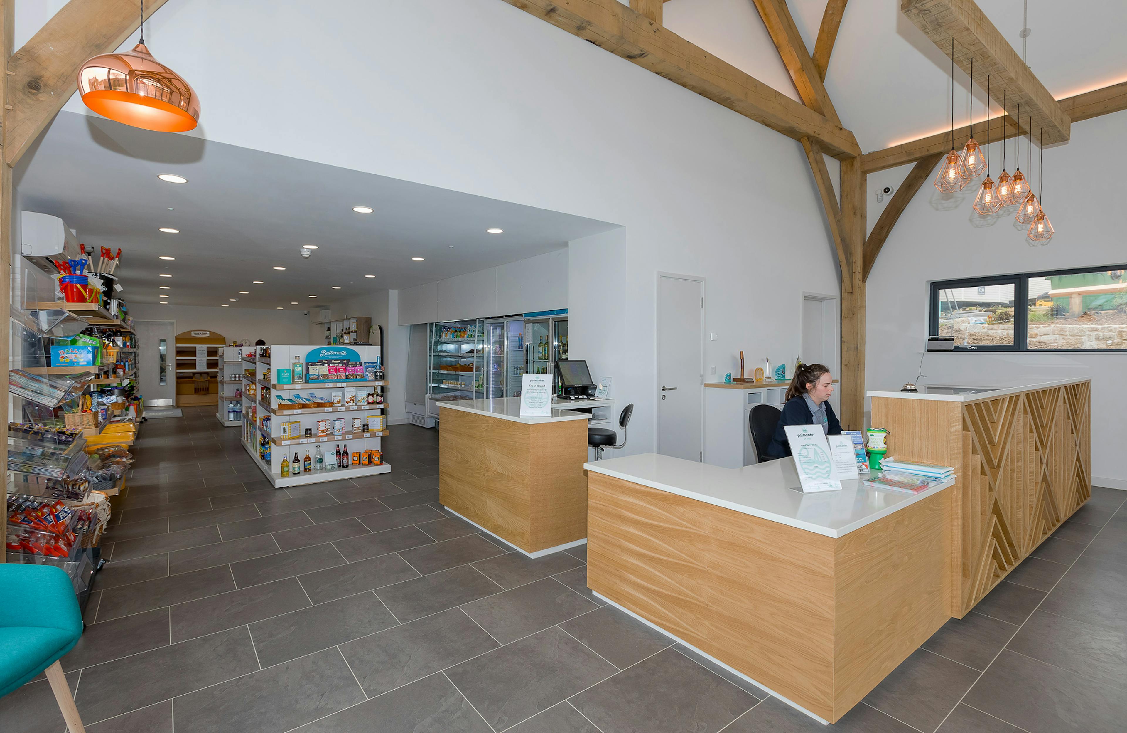 An oak framed entrance for a reception area at a caravan park