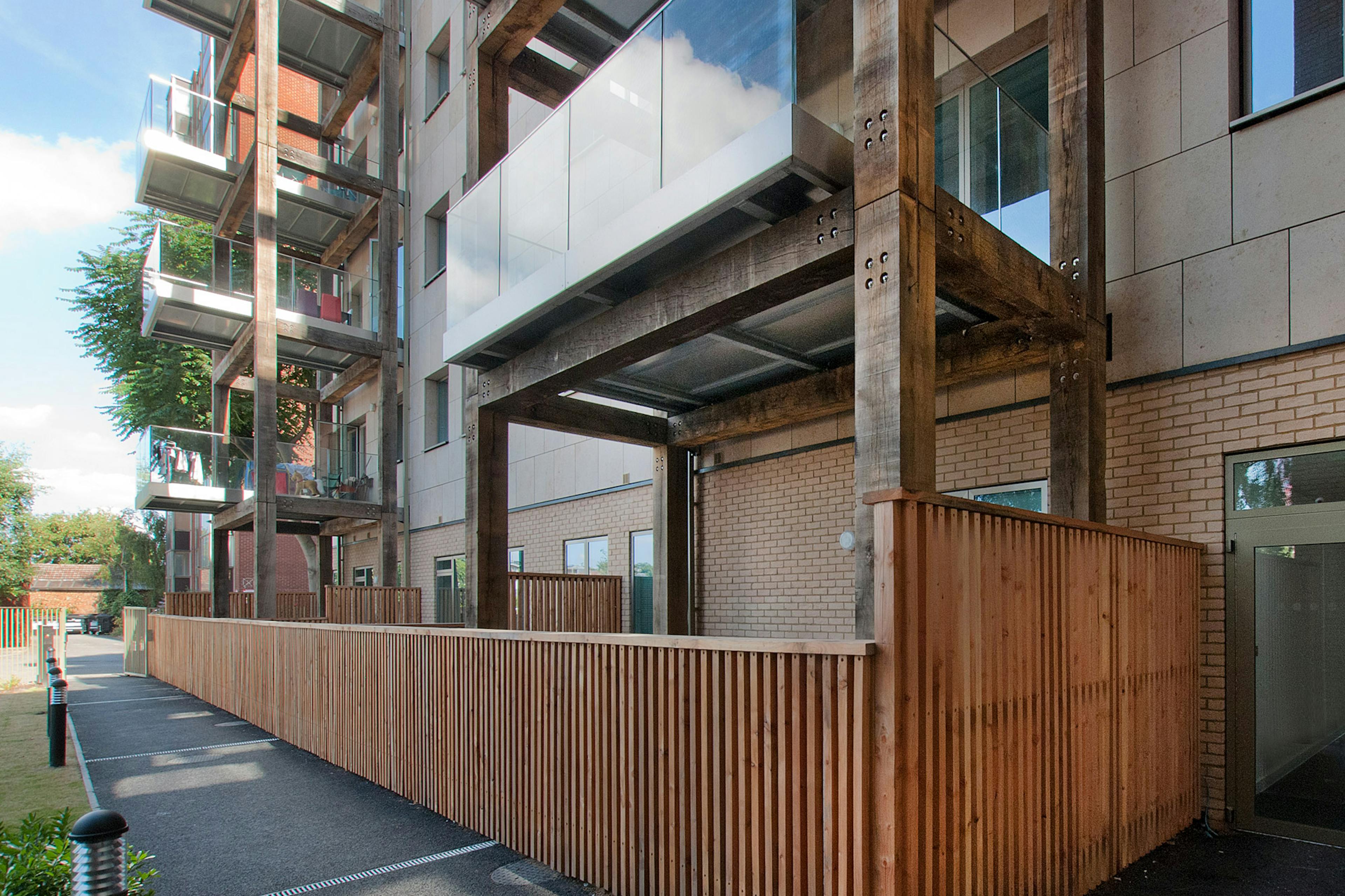 Green oak balconies on a high rise building