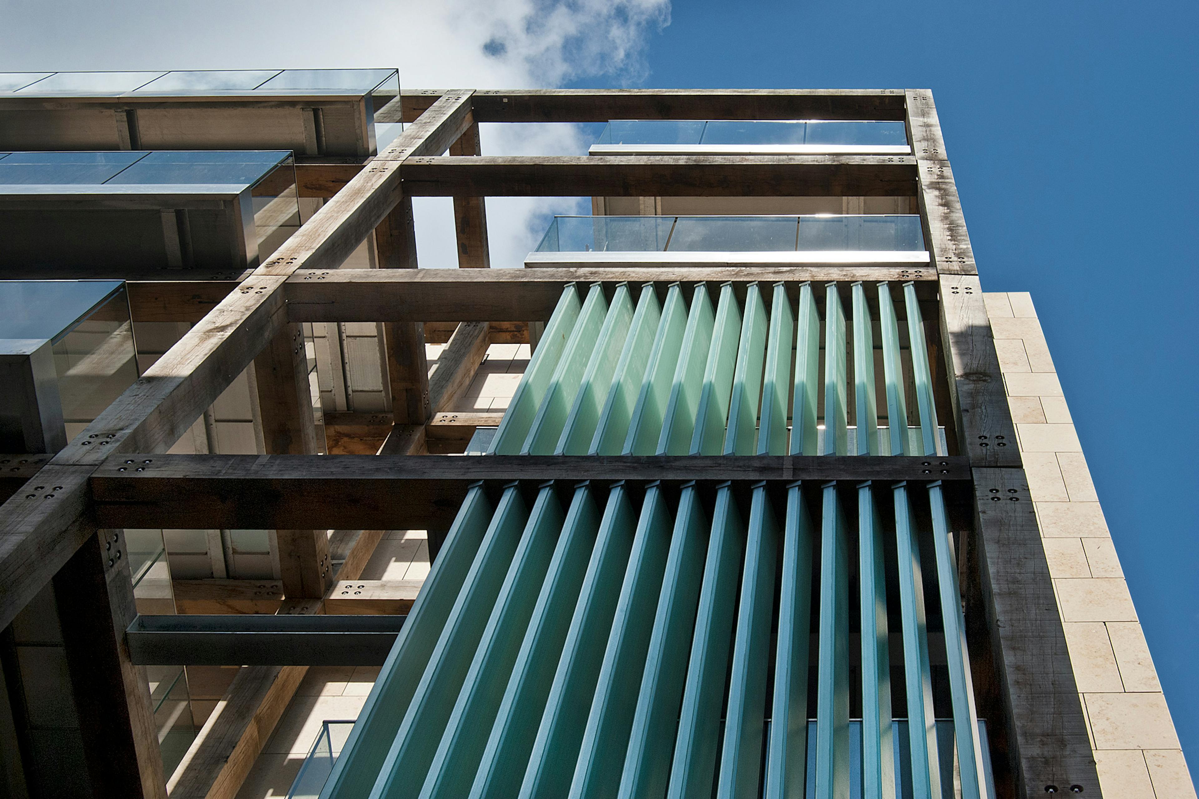 Green oak balconies on a high rise building