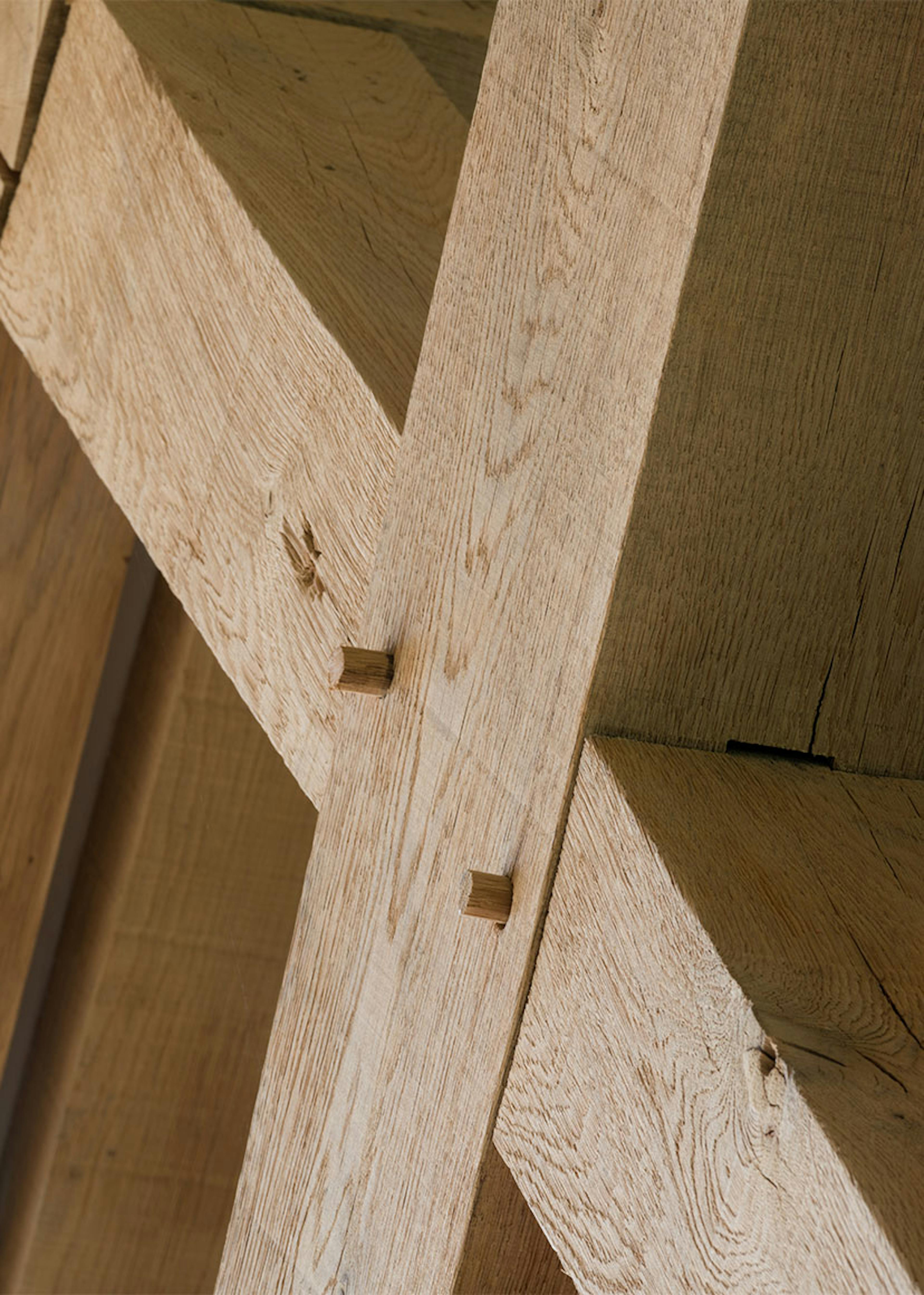 A detail of an oak frame joint