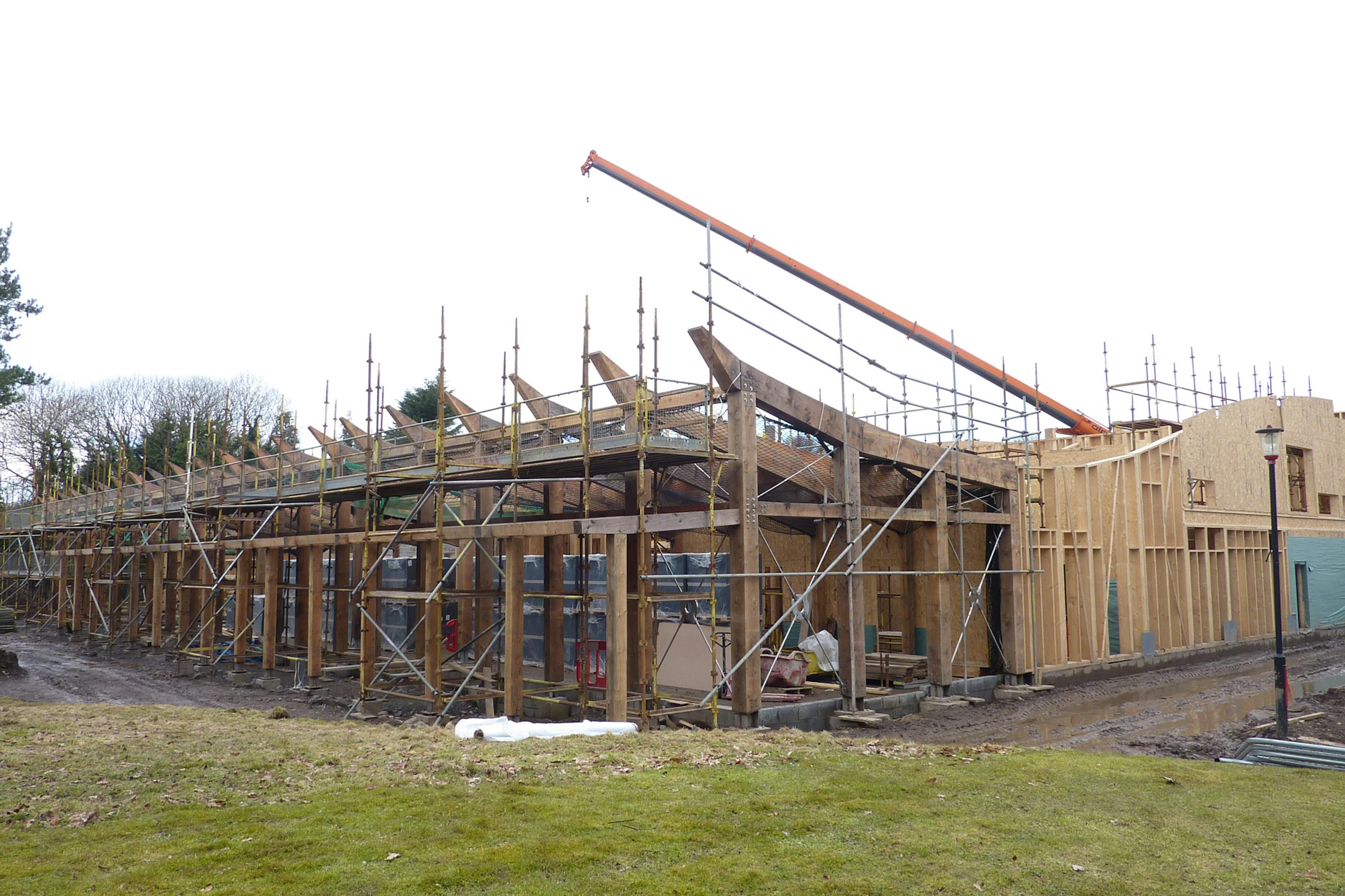 Construction of a Douglas fir framed cafe and museum
