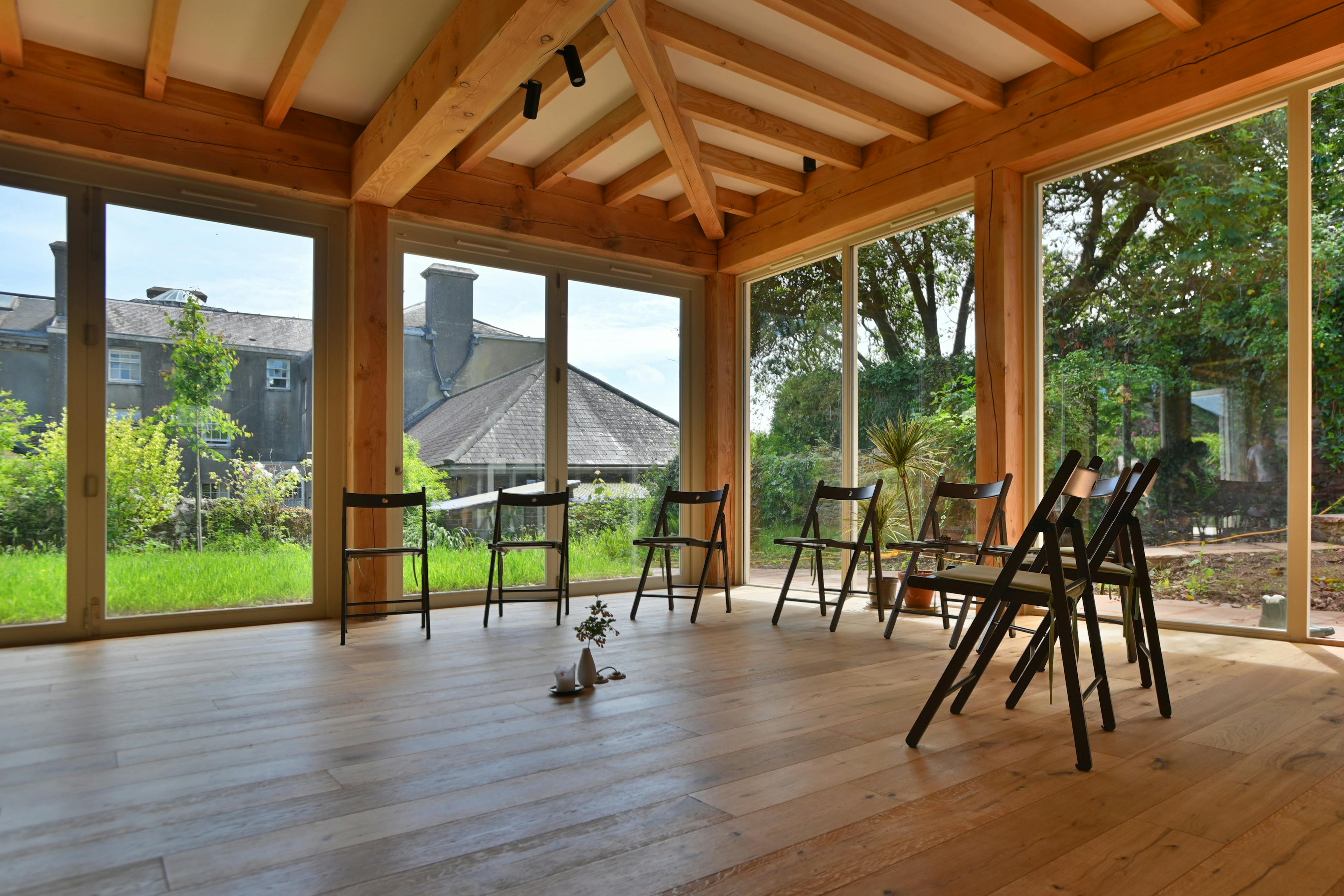 A Douglas fir framed meditation room 