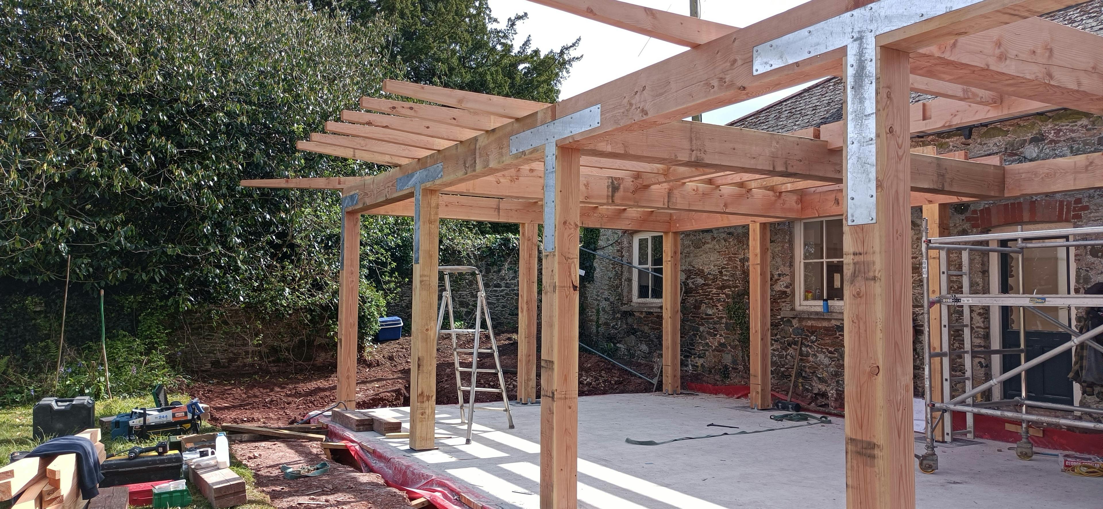 Construction of a Douglas fir framed meditation room 