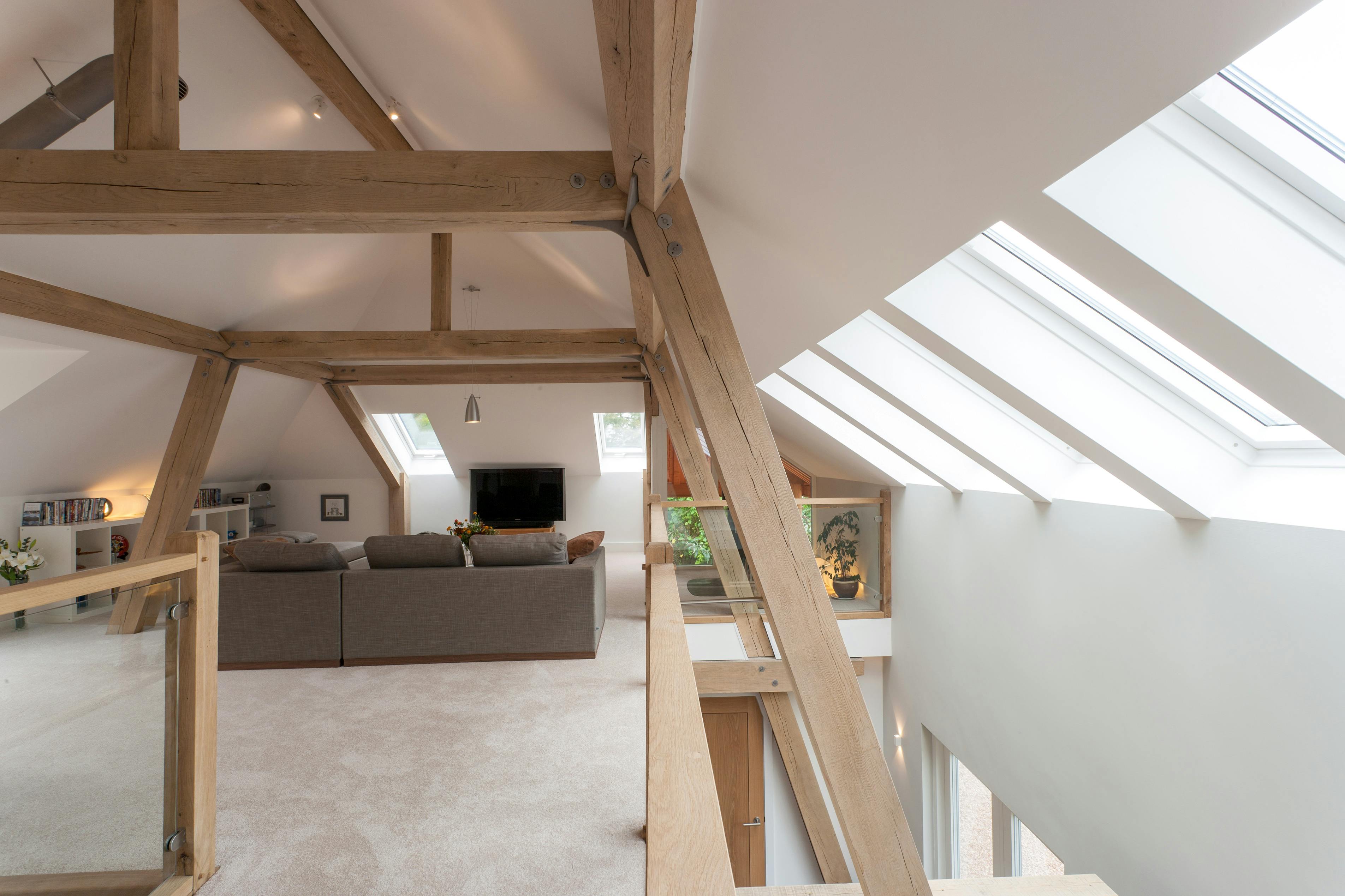 A sitting room in a modern oak and steel framed home
