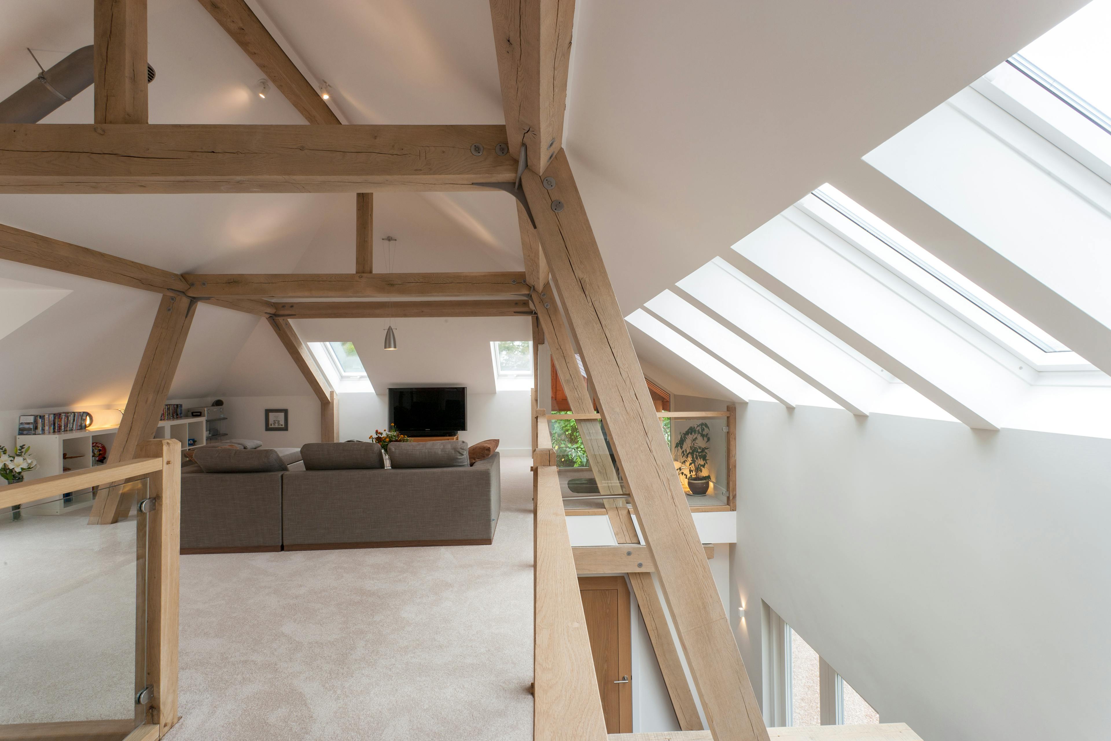 A sitting room in a modern oak and steel framed home