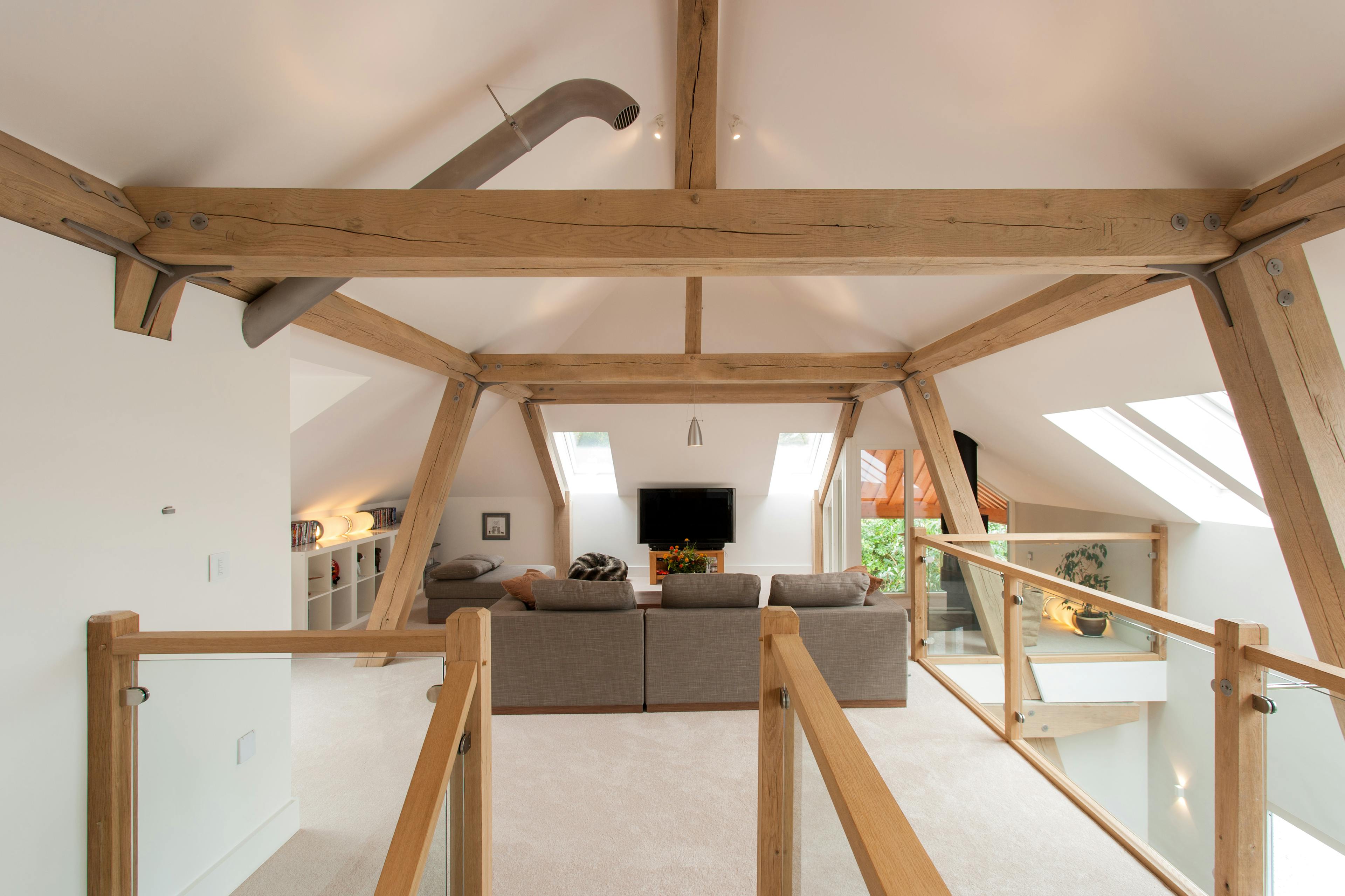 A sitting room in a modern oak and steel framed home