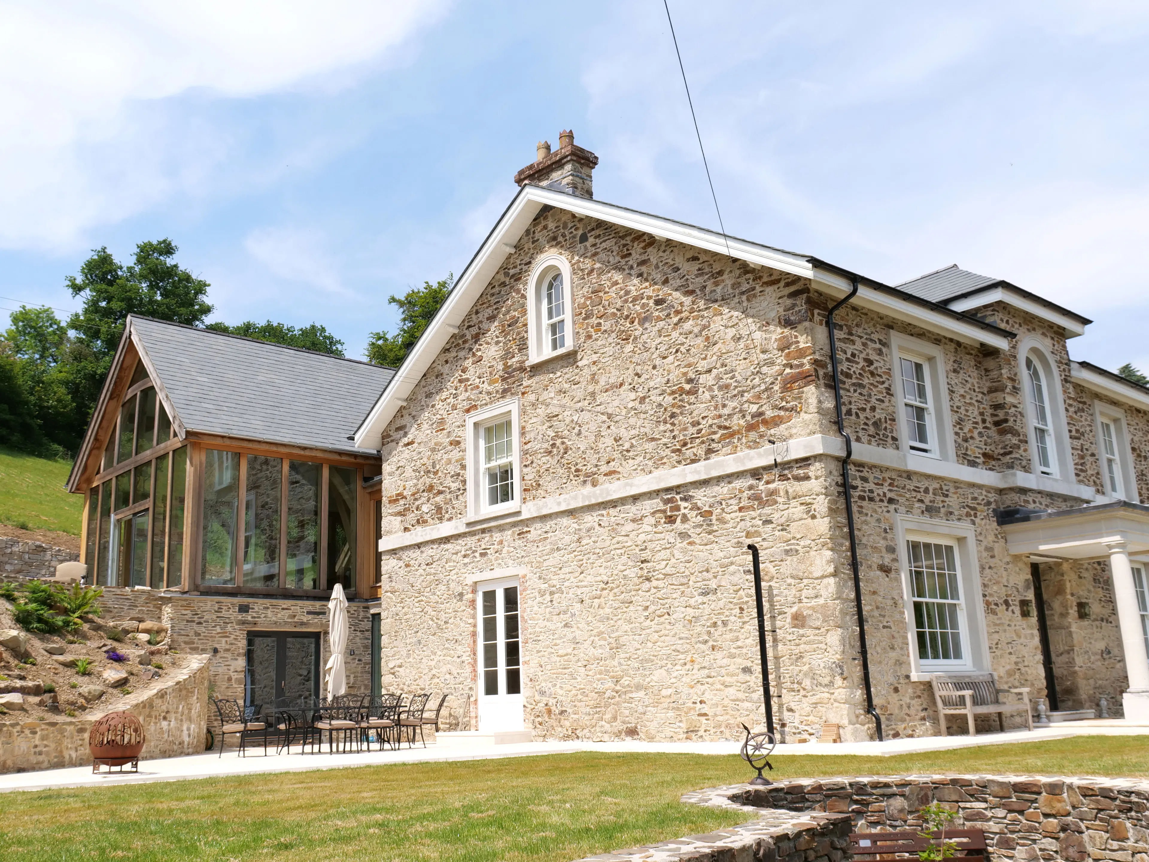 An oak framed extension to an old stone farmhouse