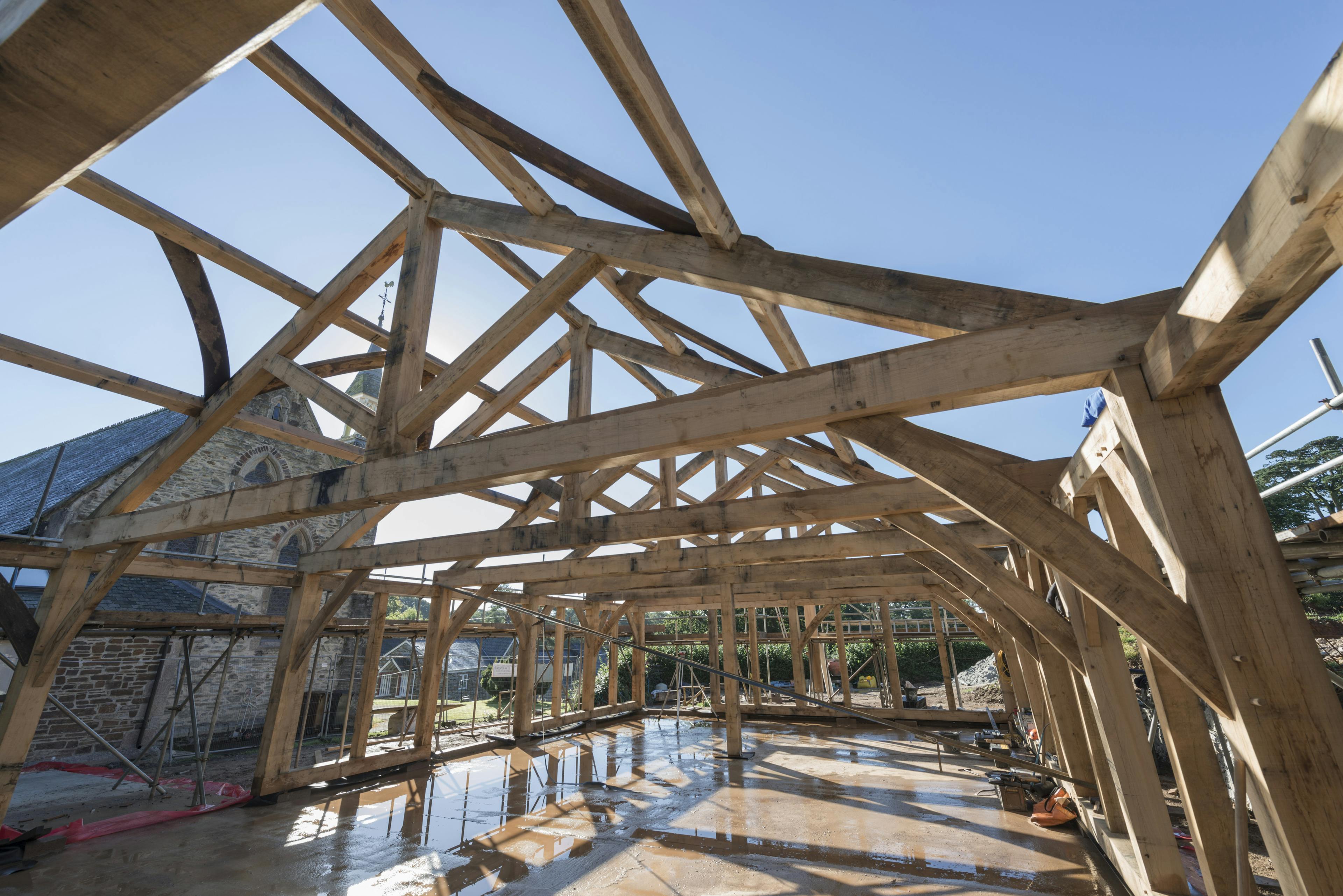 An oak frame during construction