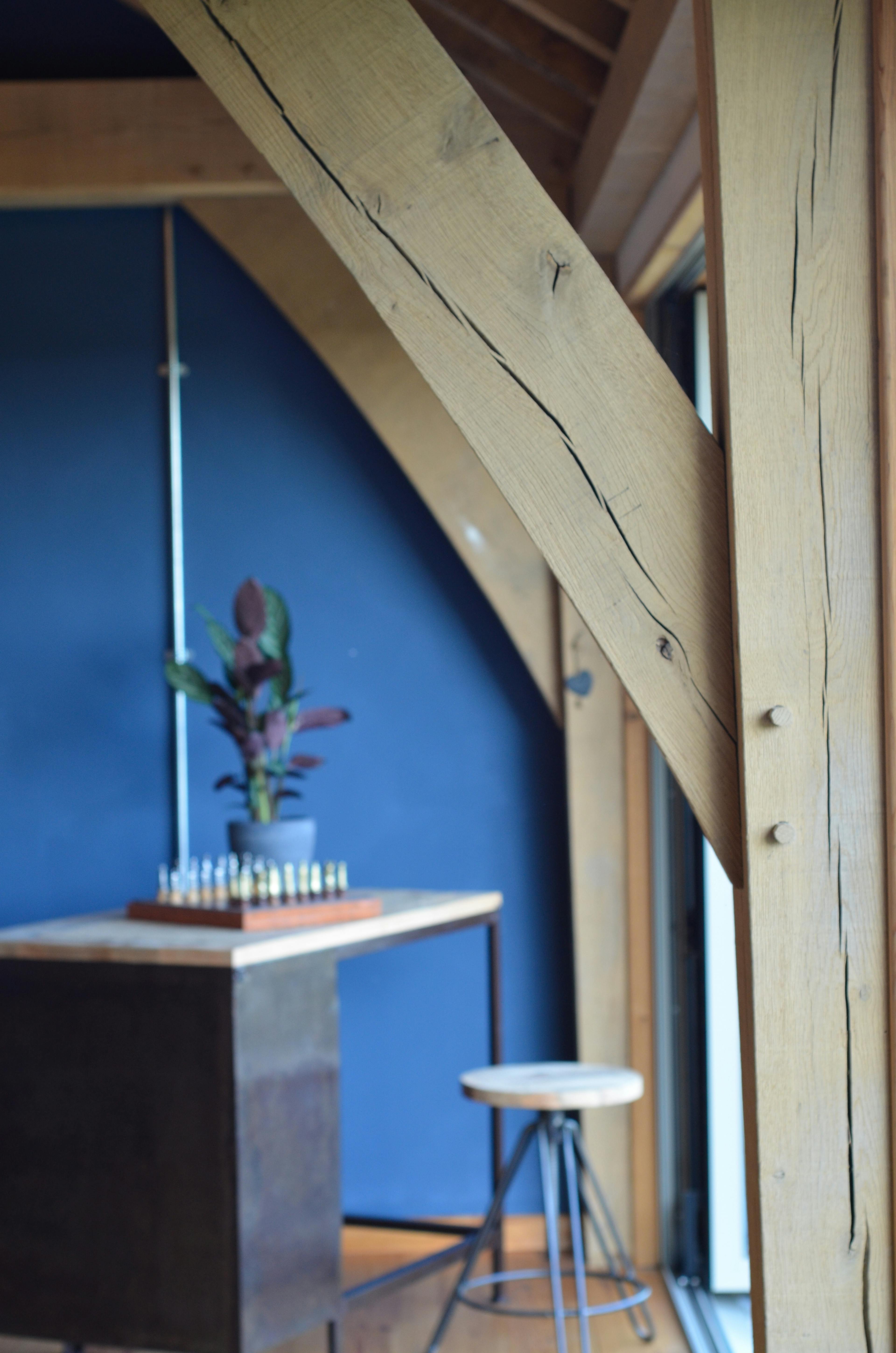 The inside of a 2-bay oak framed extension