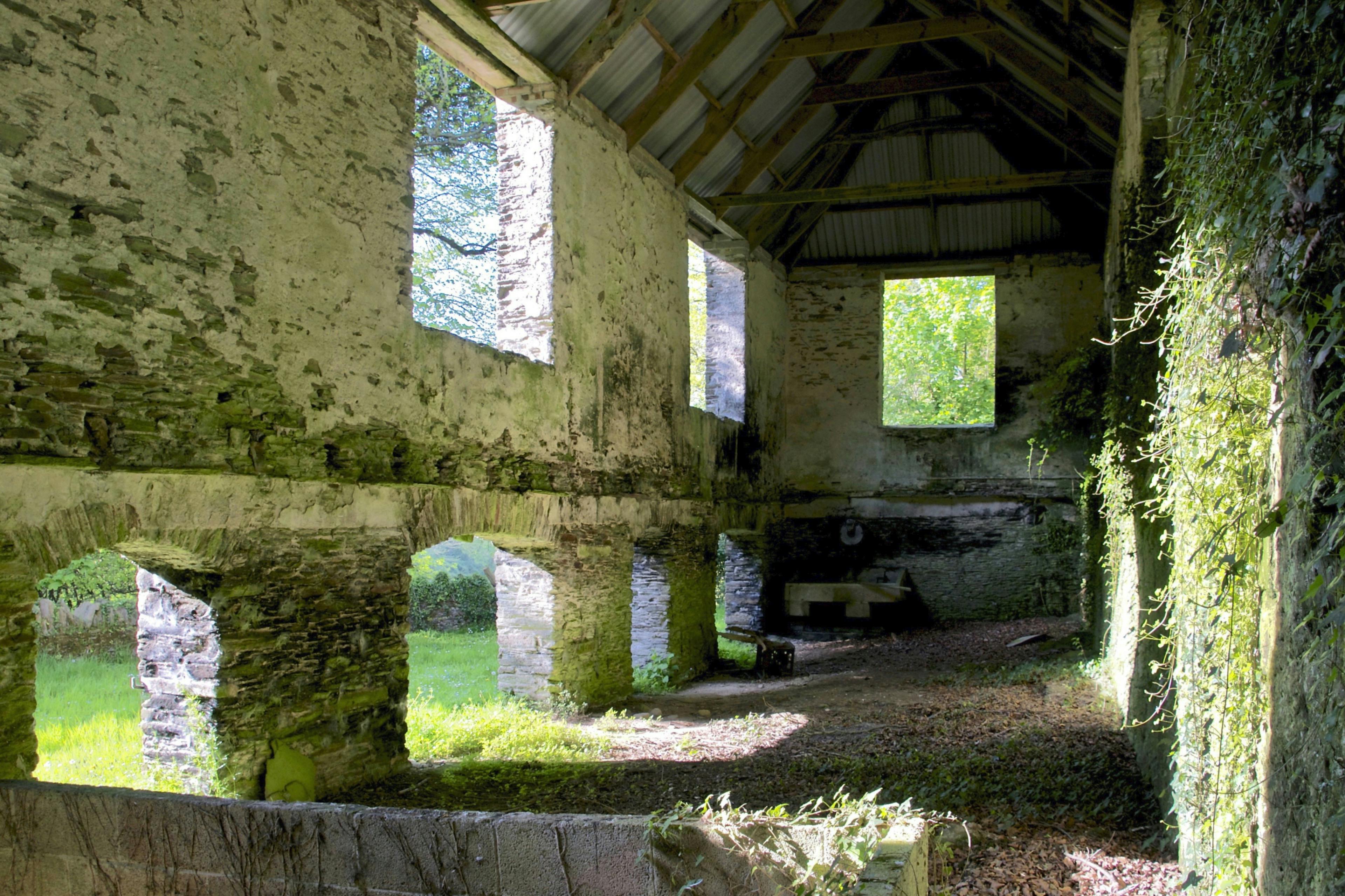 Internal view of an derelict stone barn