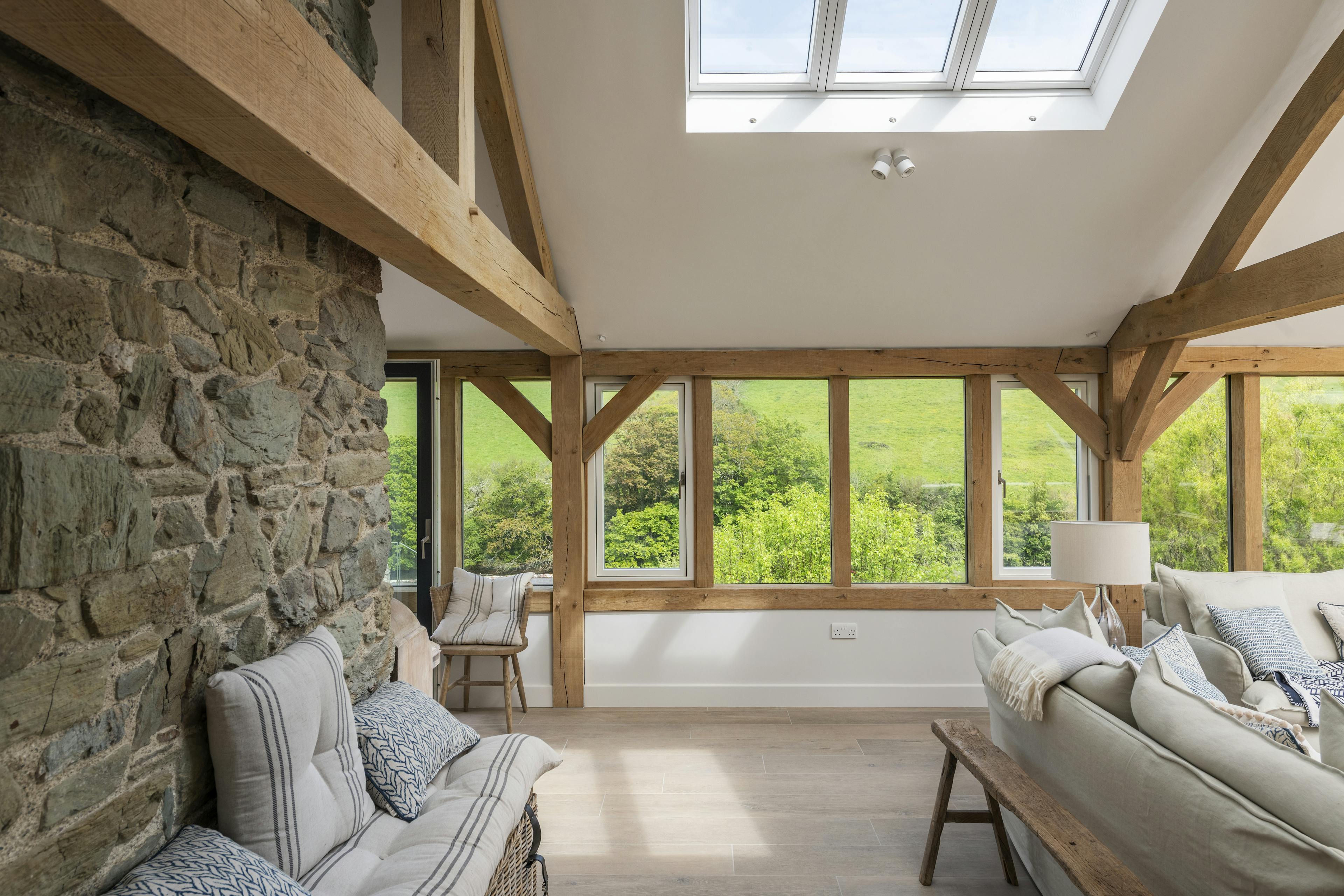 An oak framed garden room extension