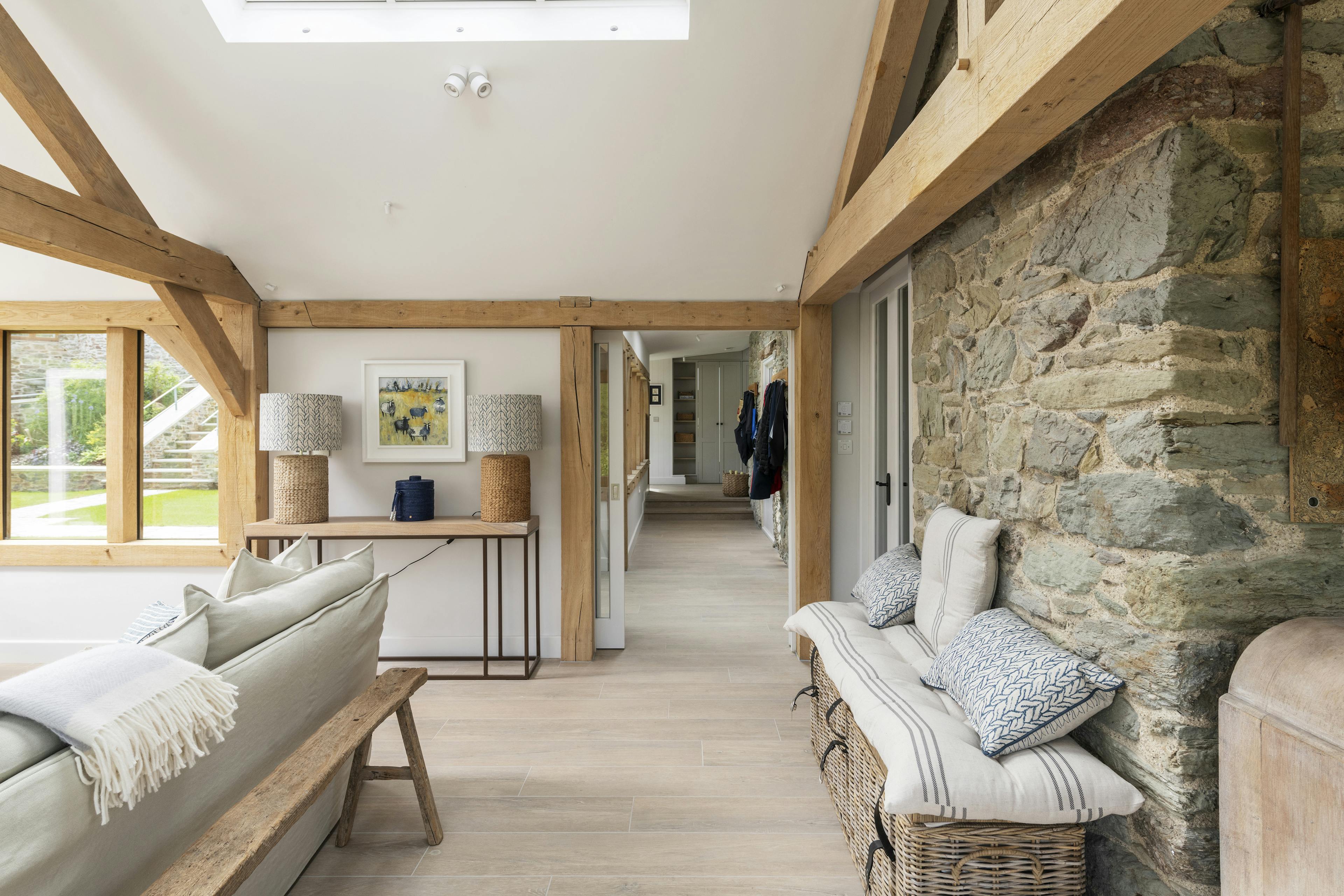 An oak framed garden room extension