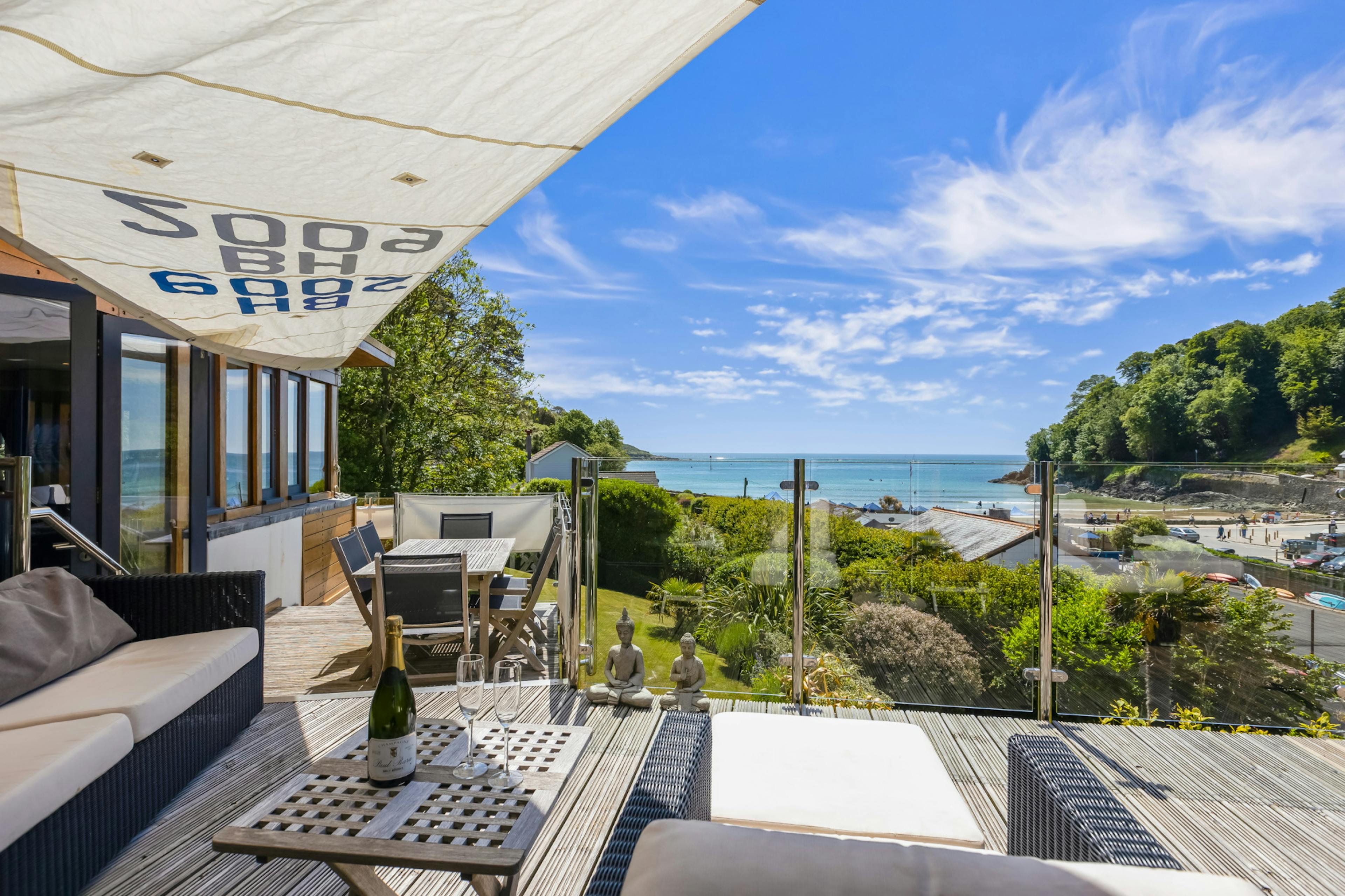 Sea views from the balcony of an oak framed house