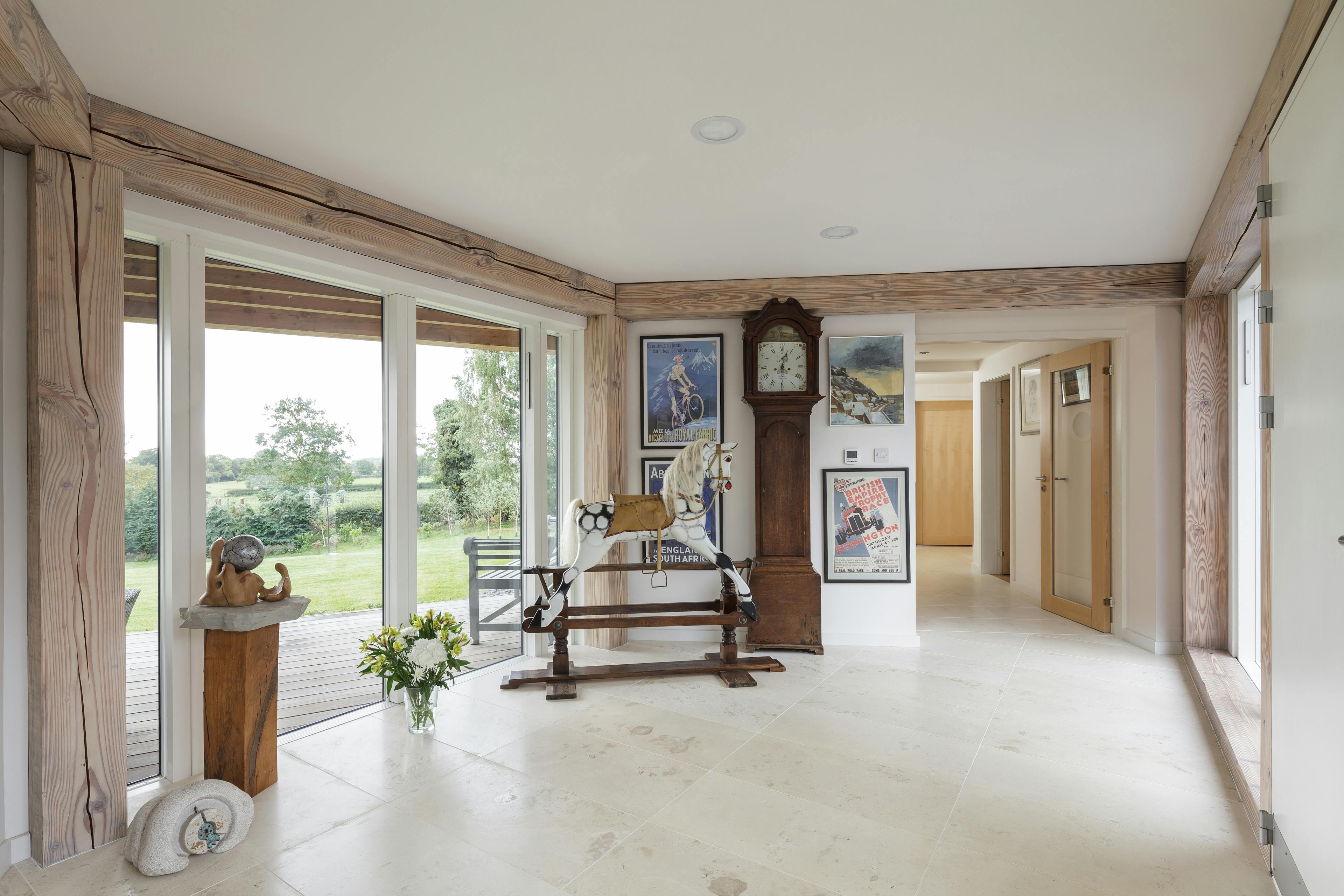 Link connecting two parts of a family home, framed in Douglas fir