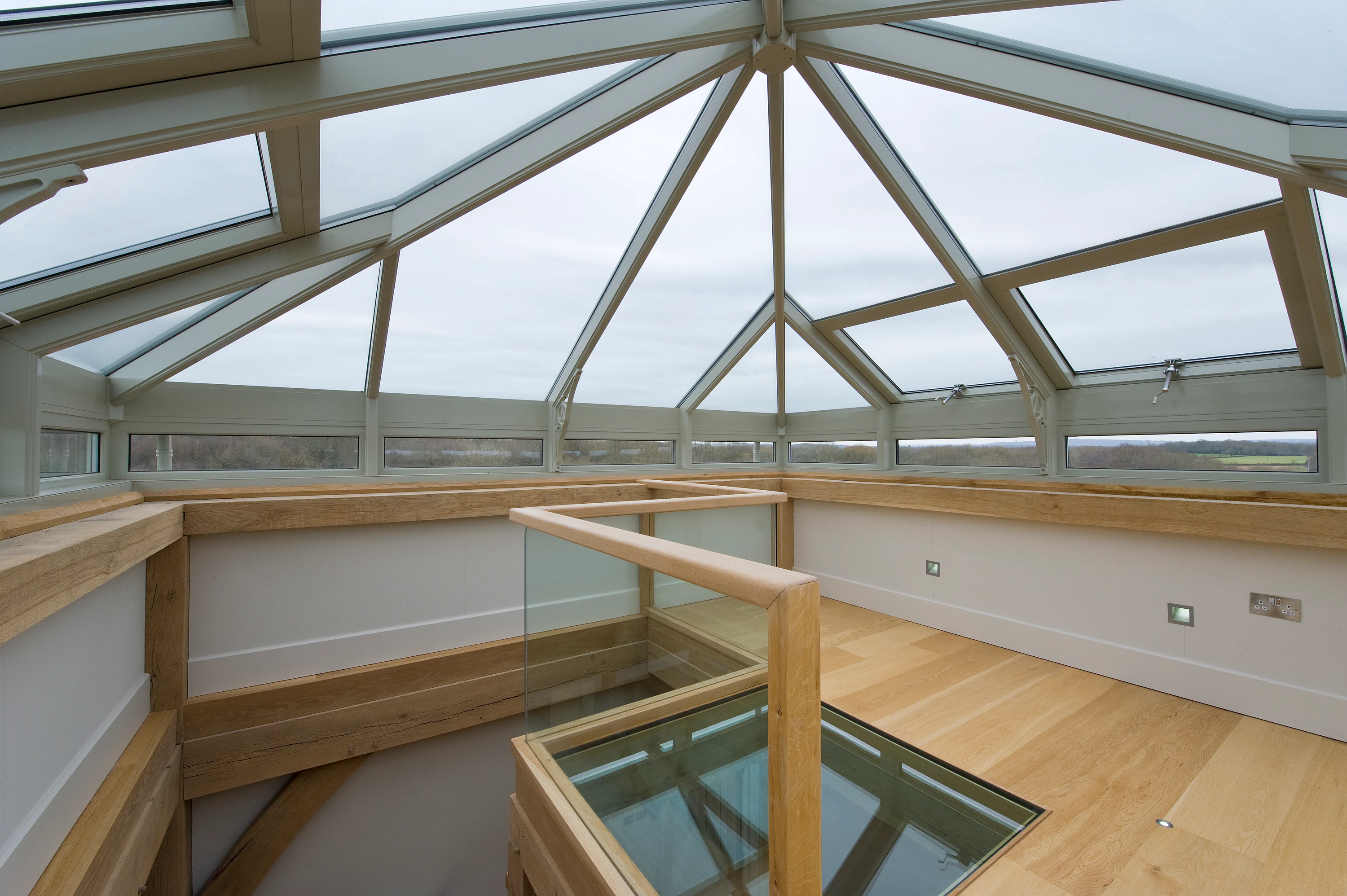 Interior view of a fully glazed tower offering 360-degree panoramic views