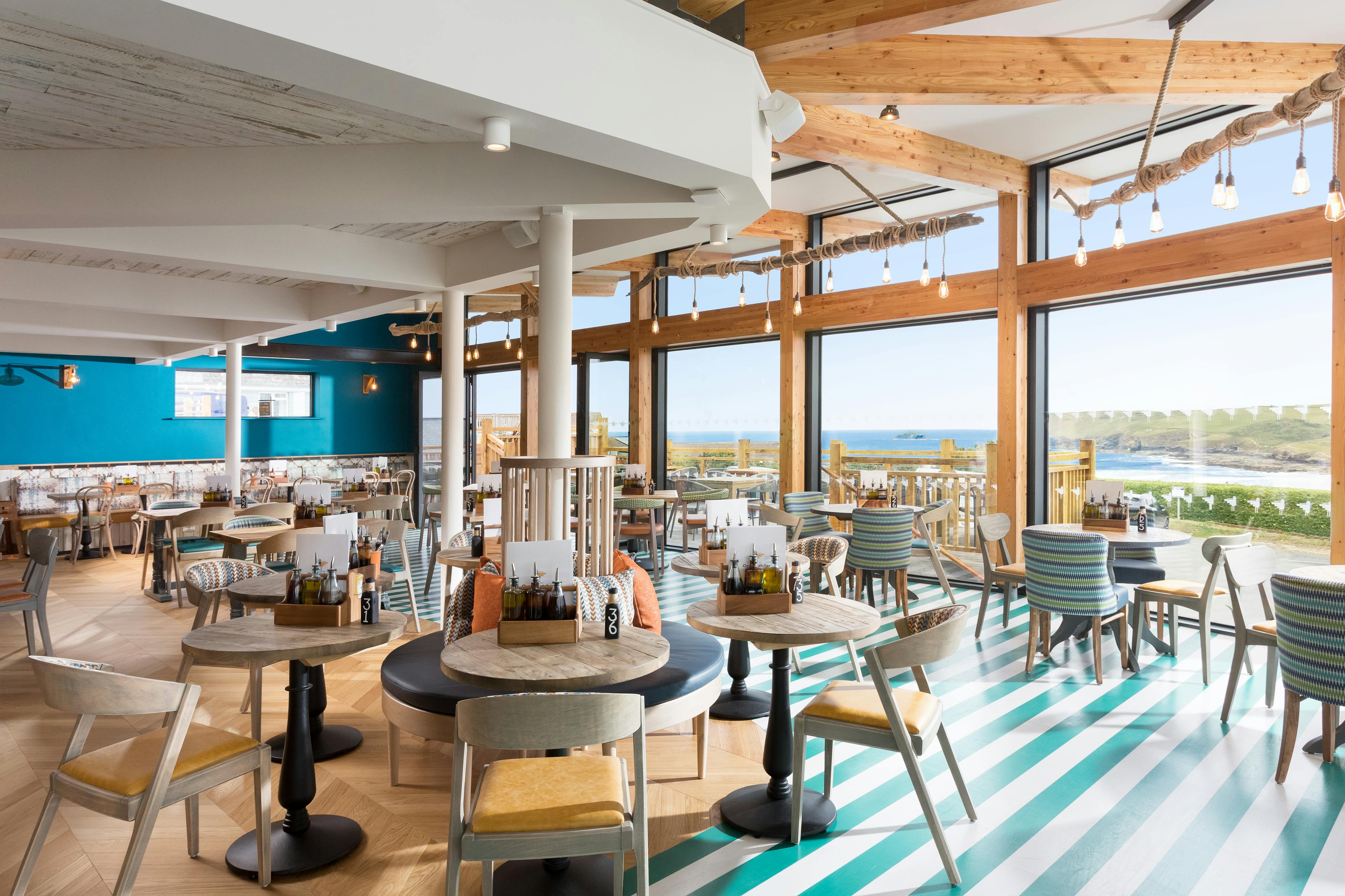 Larch glulam bar and restaurant with sea views