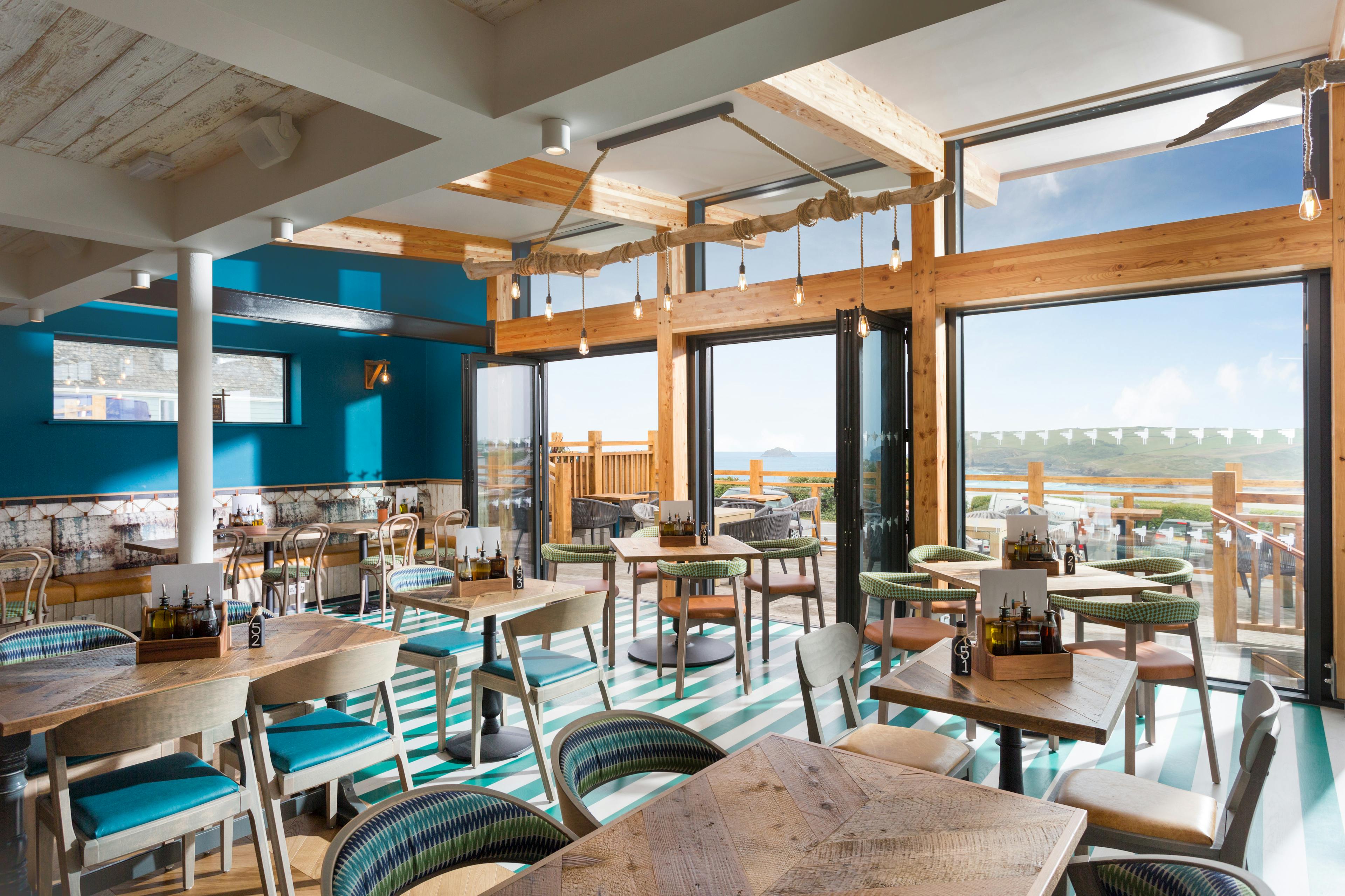 Larch glulam bar and restaurant with sea views