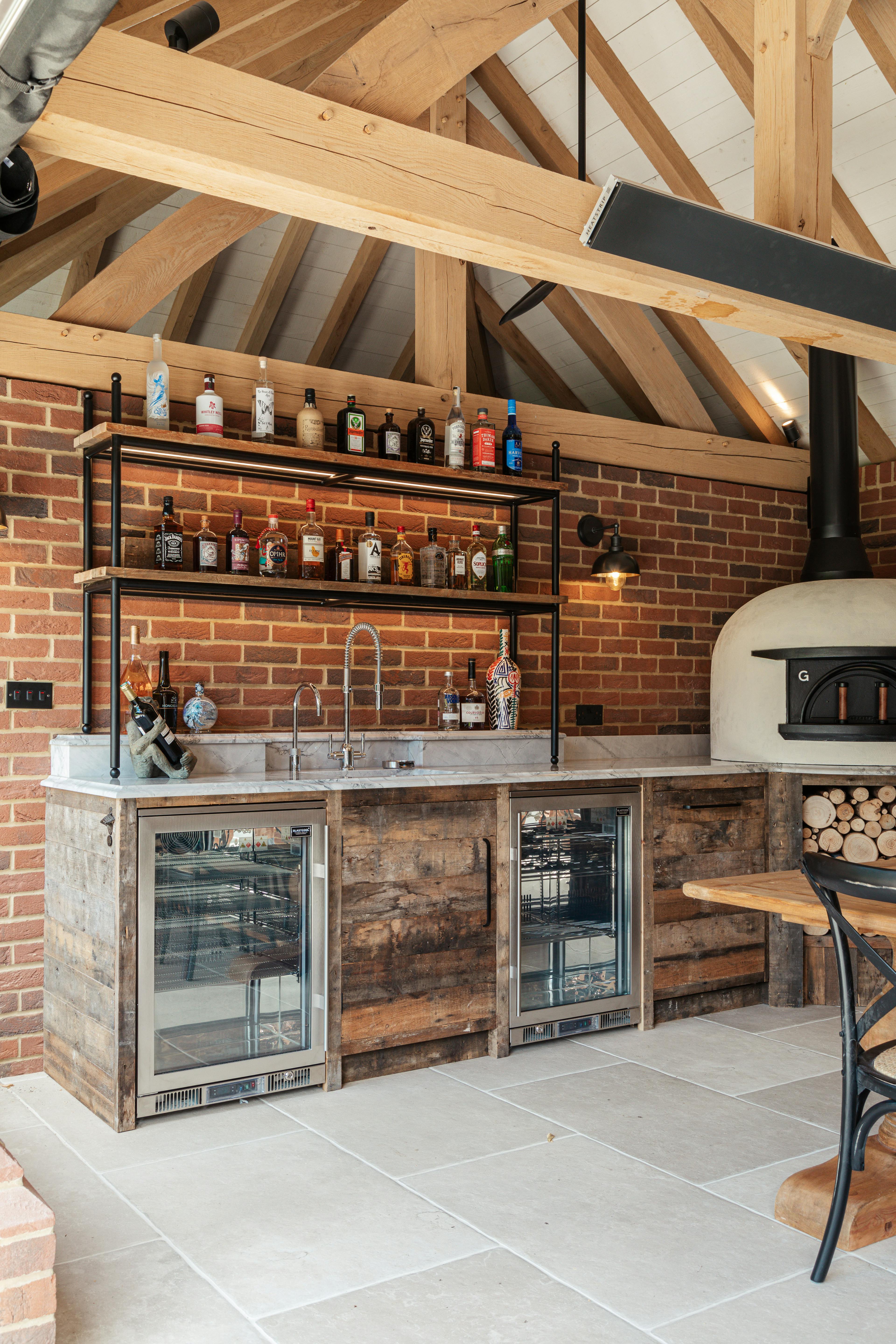 An oak frame outdoor bar and kitchen 