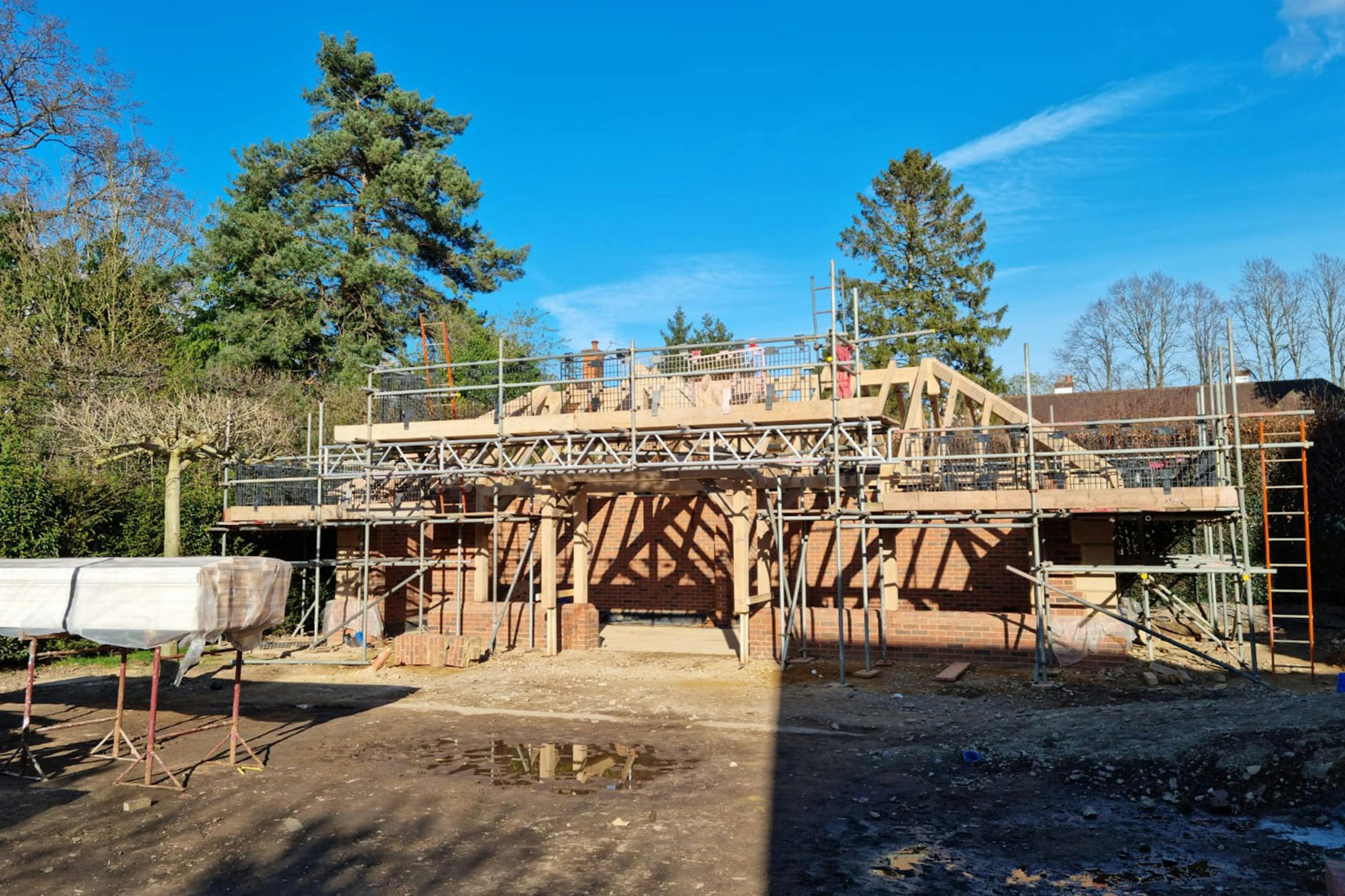 Construction of an oak framed outdoor bar and kitchen