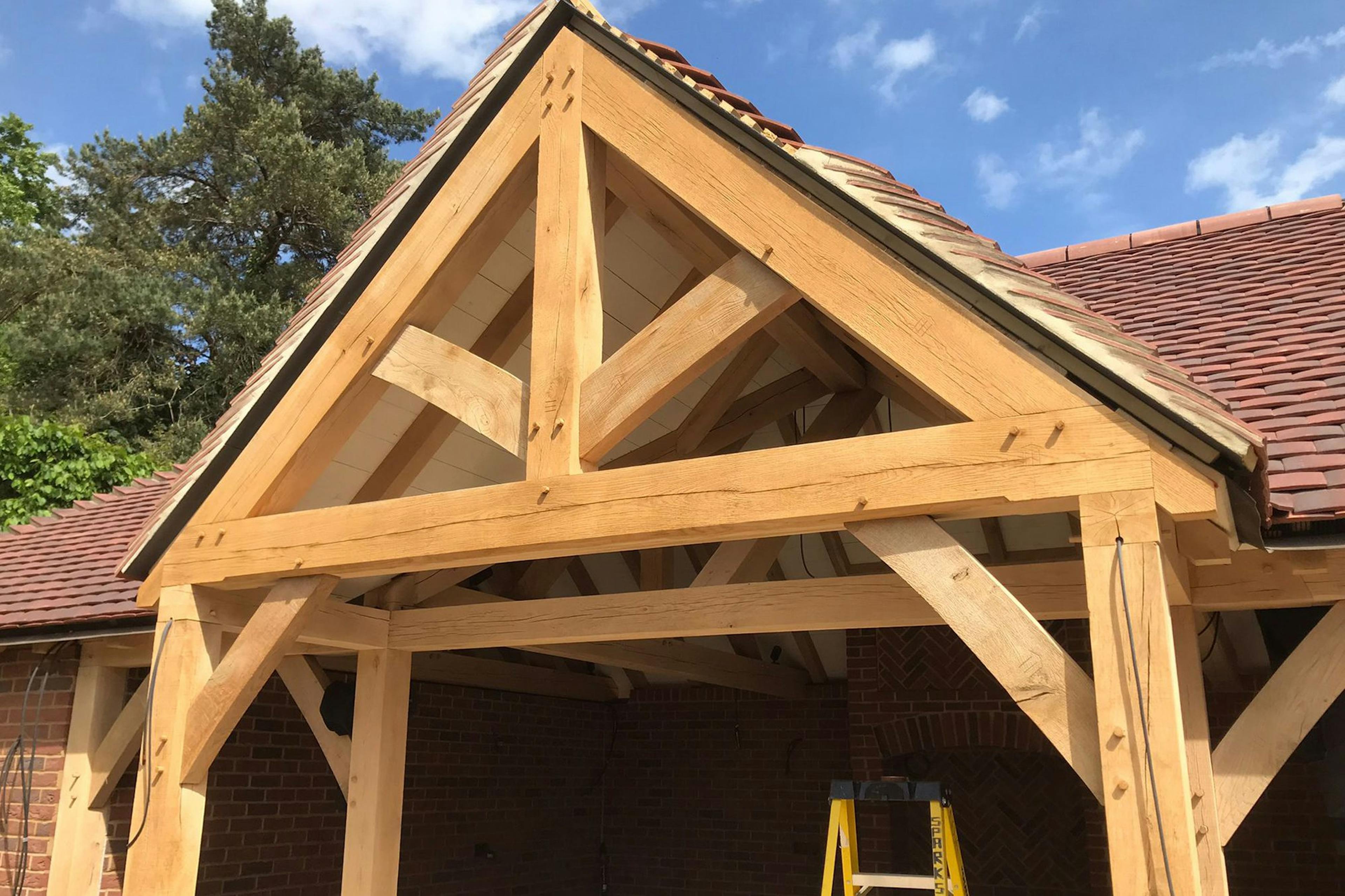 Construction of an oak frame porch for an oak framed outdoor bar and kitchen