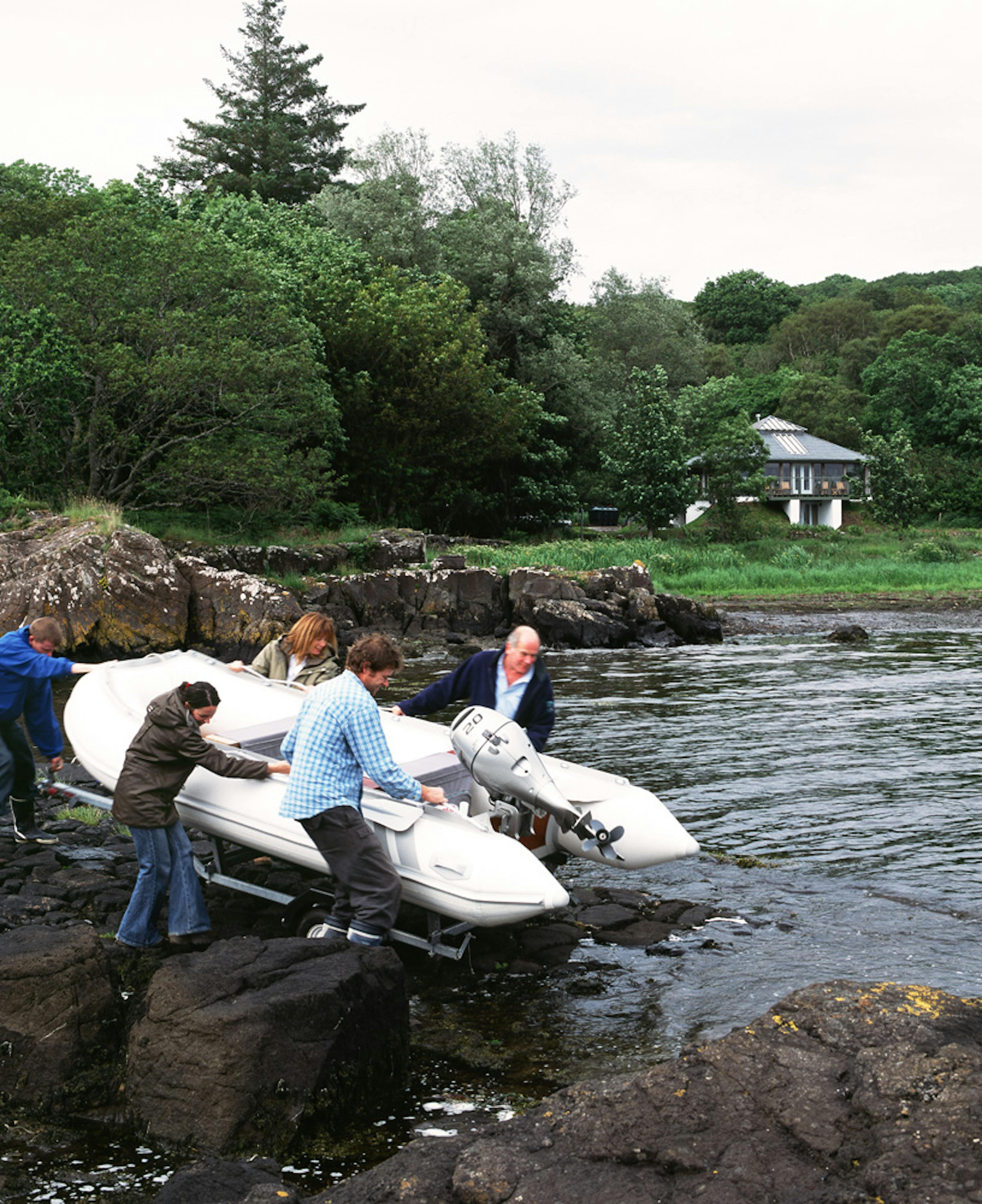 Exterior view of a two-story oak-framed home located on the coast