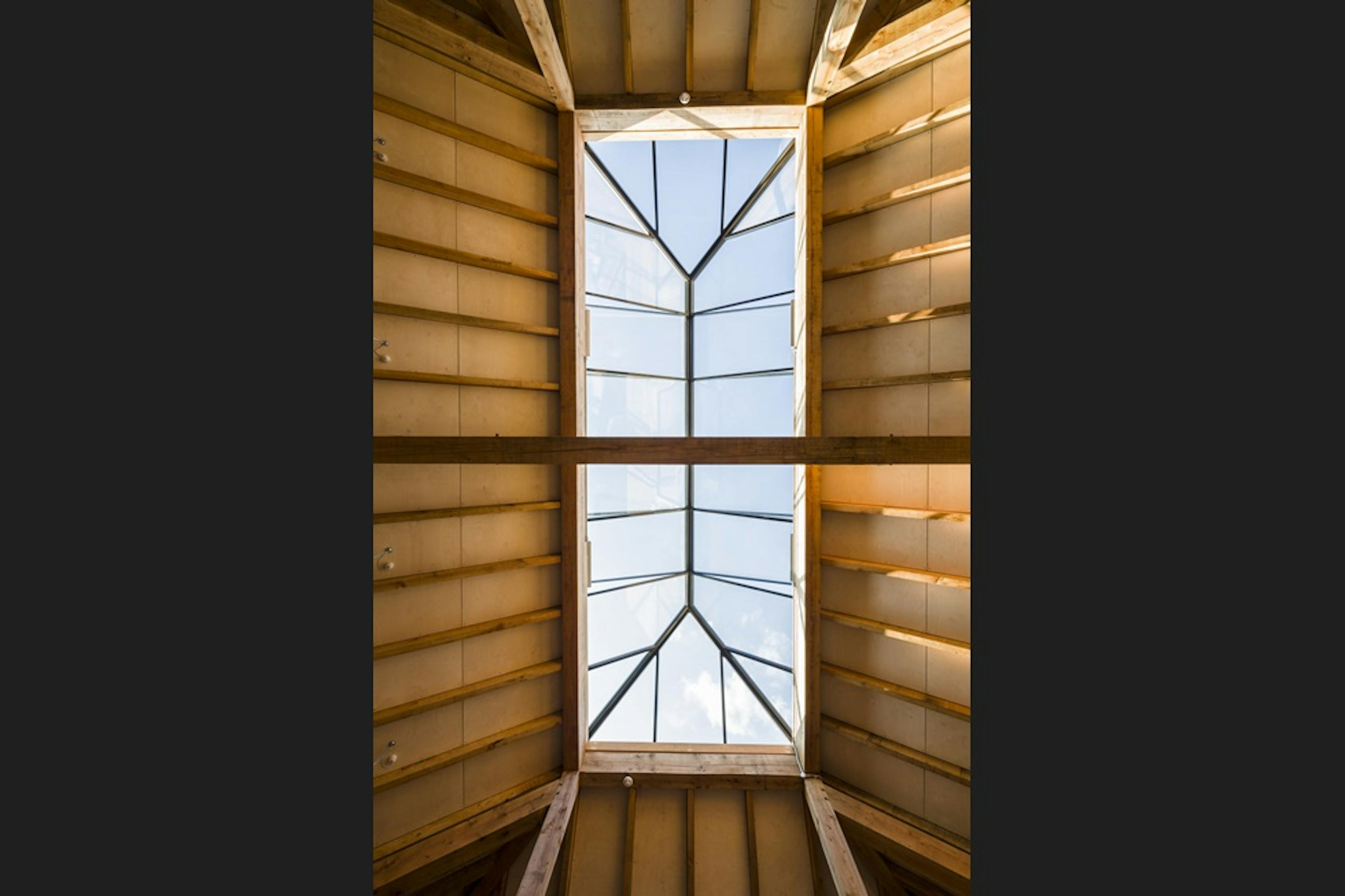 The rooflight of a Douglas fir framed school building