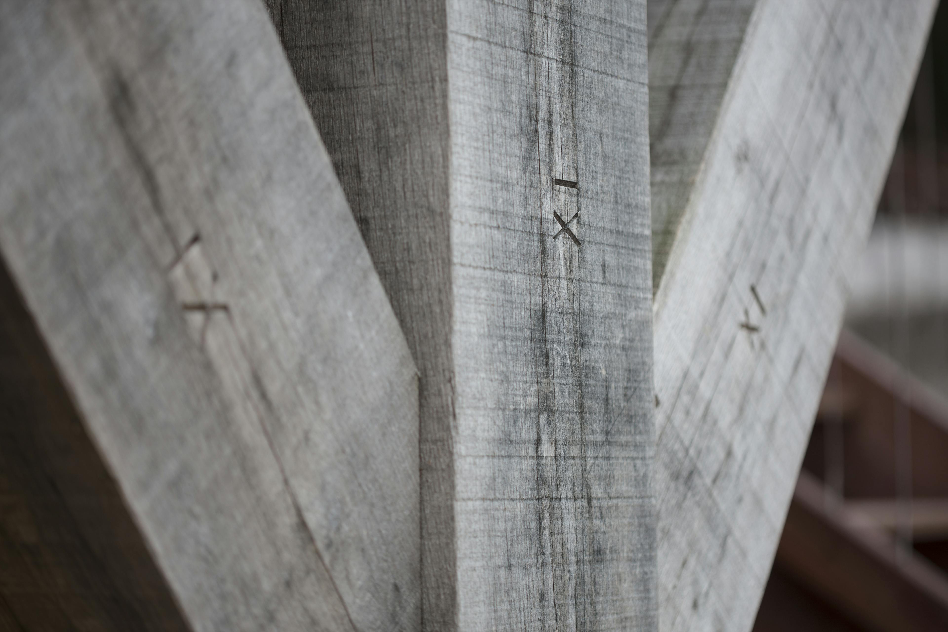 Close-up detail of an oak-frame structure