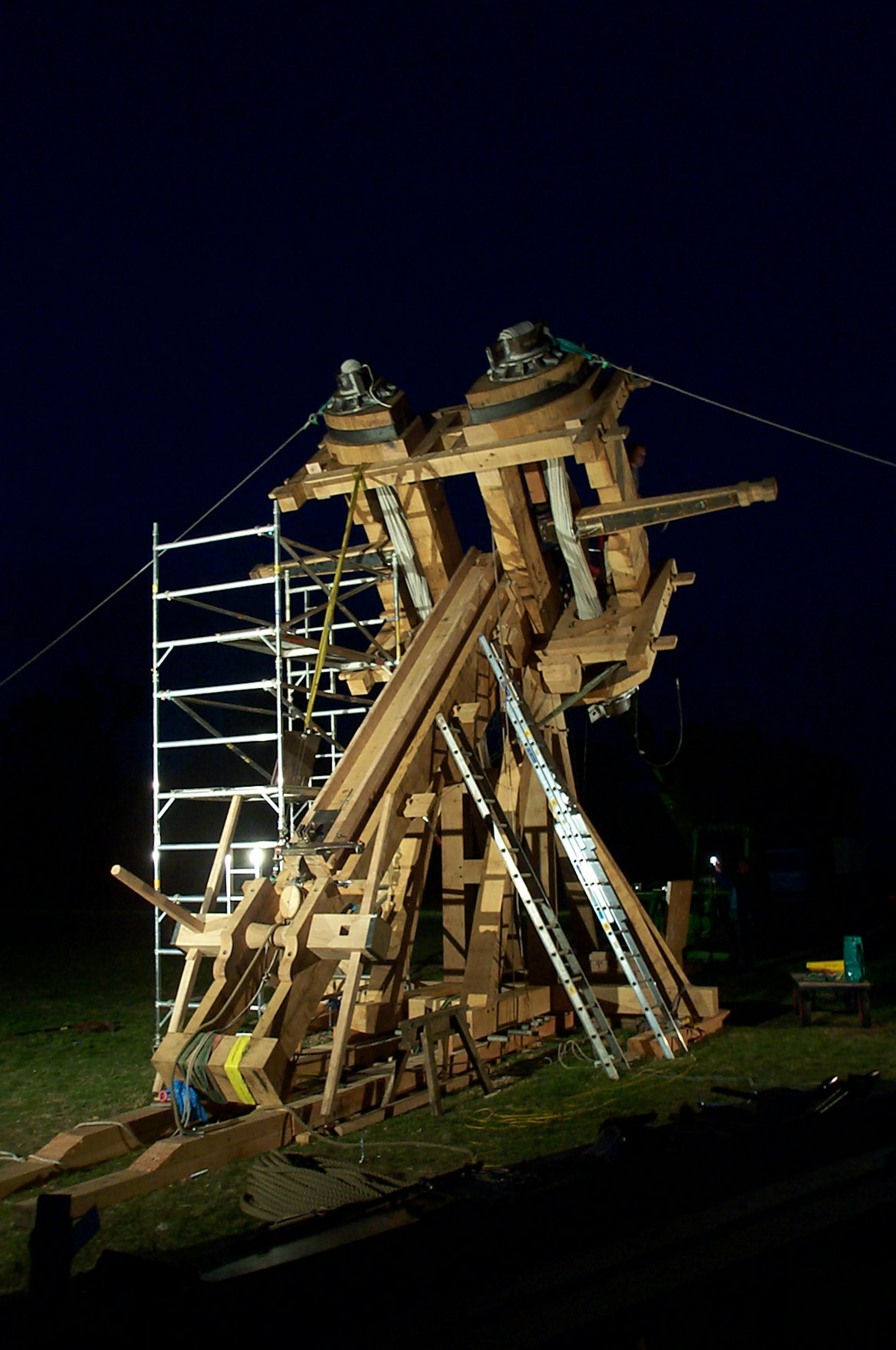 Traditional Ballista being installed on-site at night