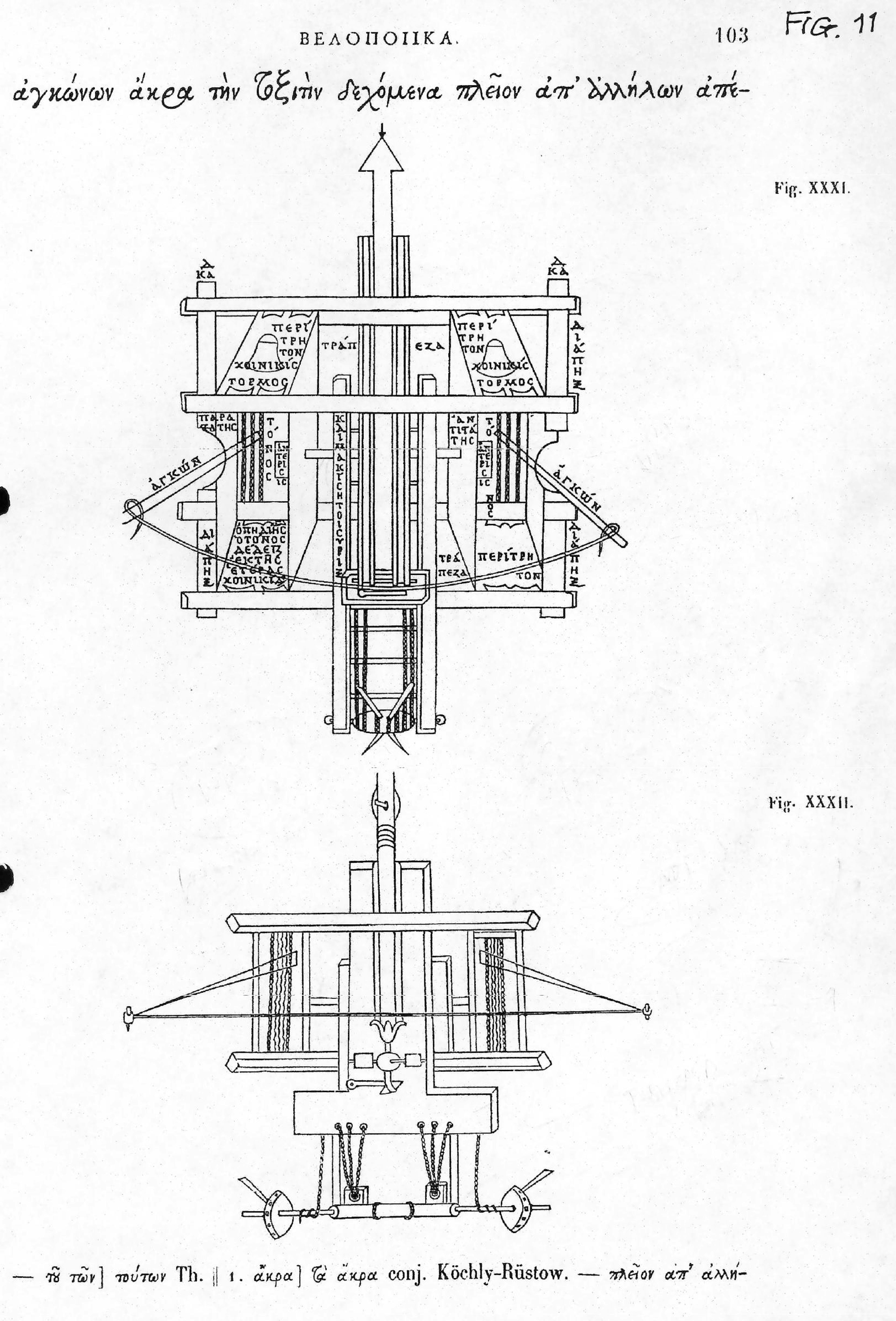 Sketches of a deconstructed traditional Ballista, showing its individual components