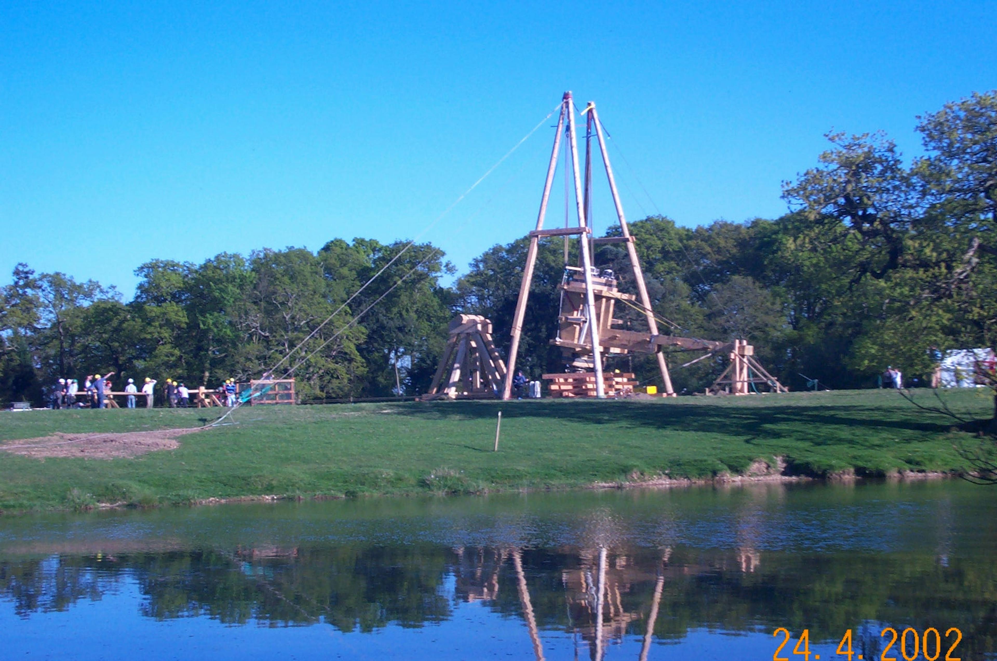 Traditional Ballista being installed on-site next to a lake