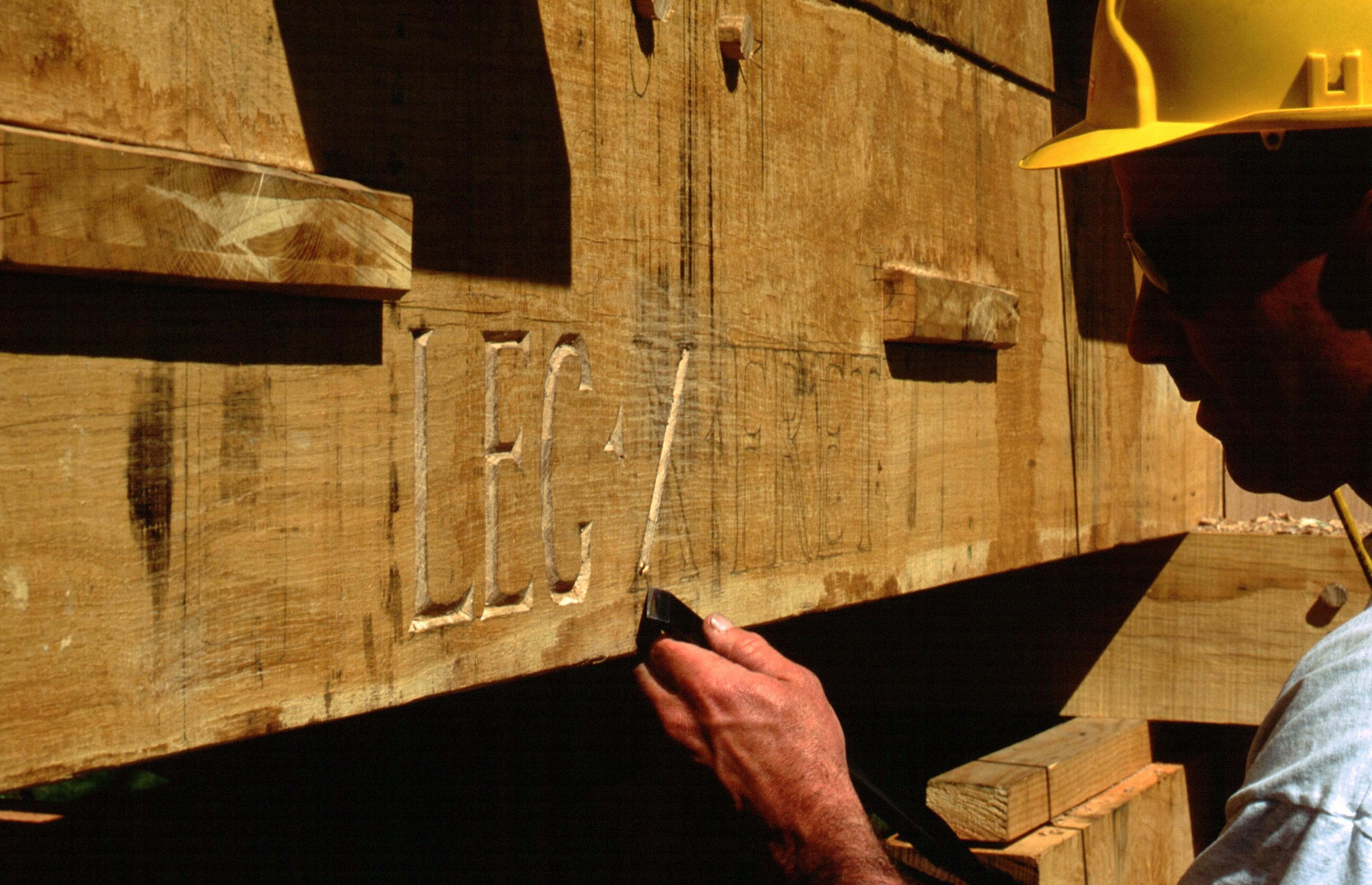 Traditional Ballista installed on-site, being engraved