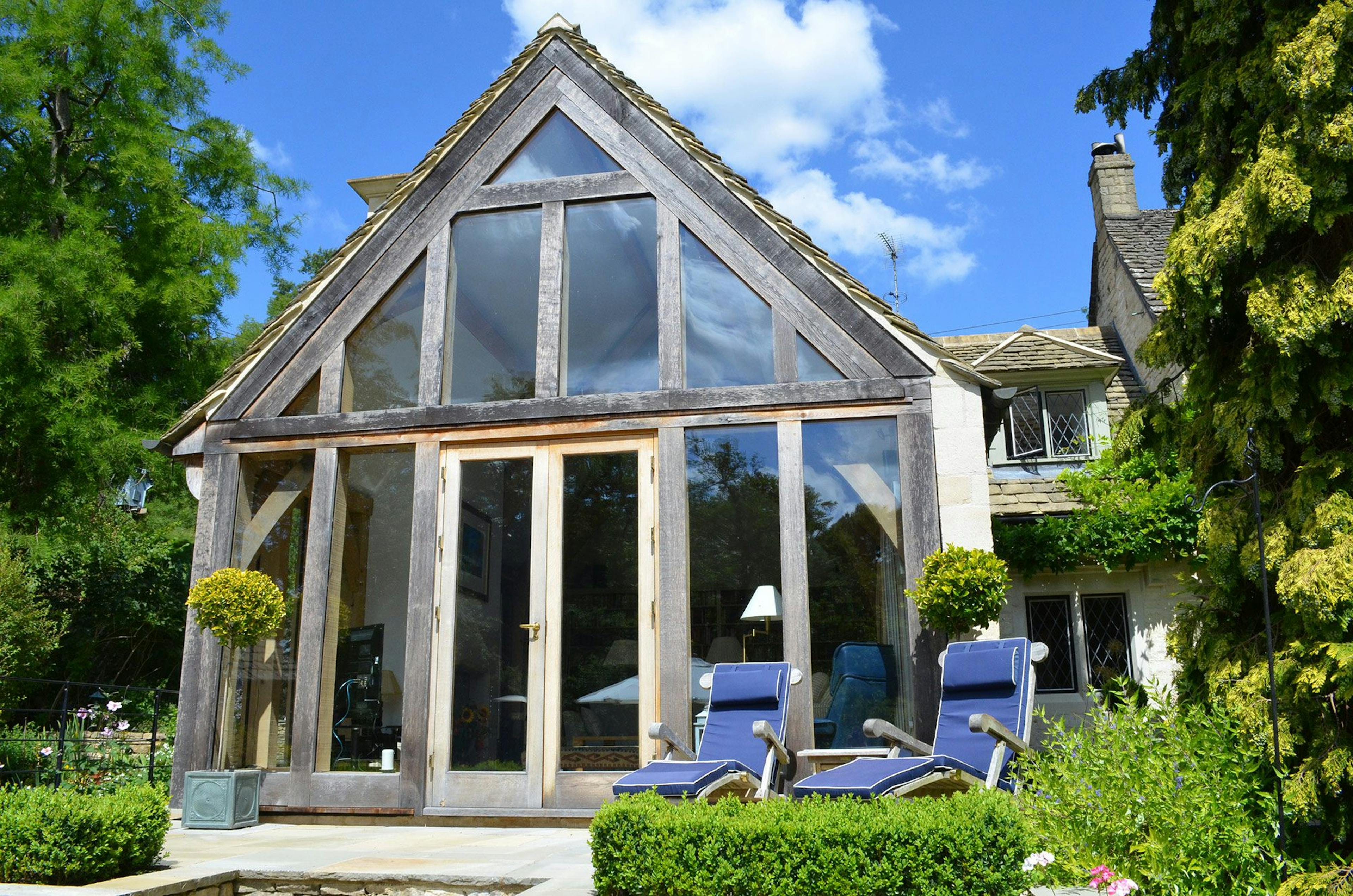 Oak-framed extension with a glazed gable end