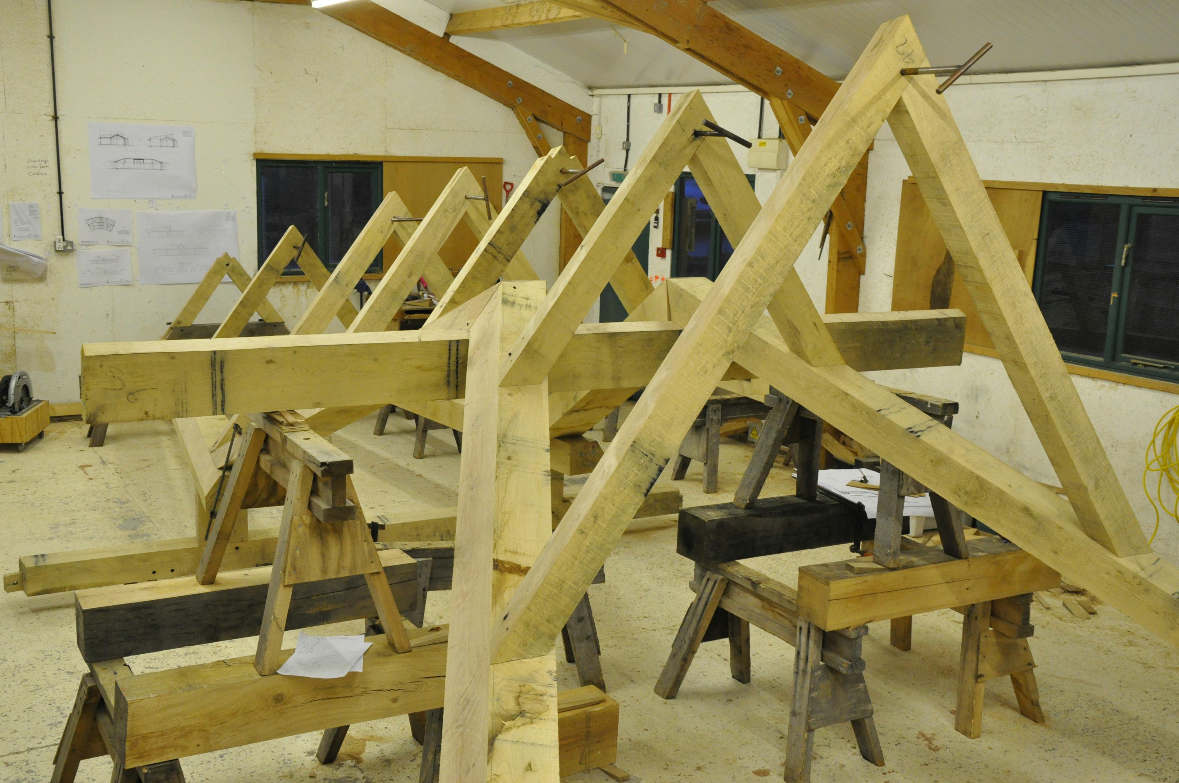 Pre-assembled roof lantern for a curved oak-framed family home being built in the workshop