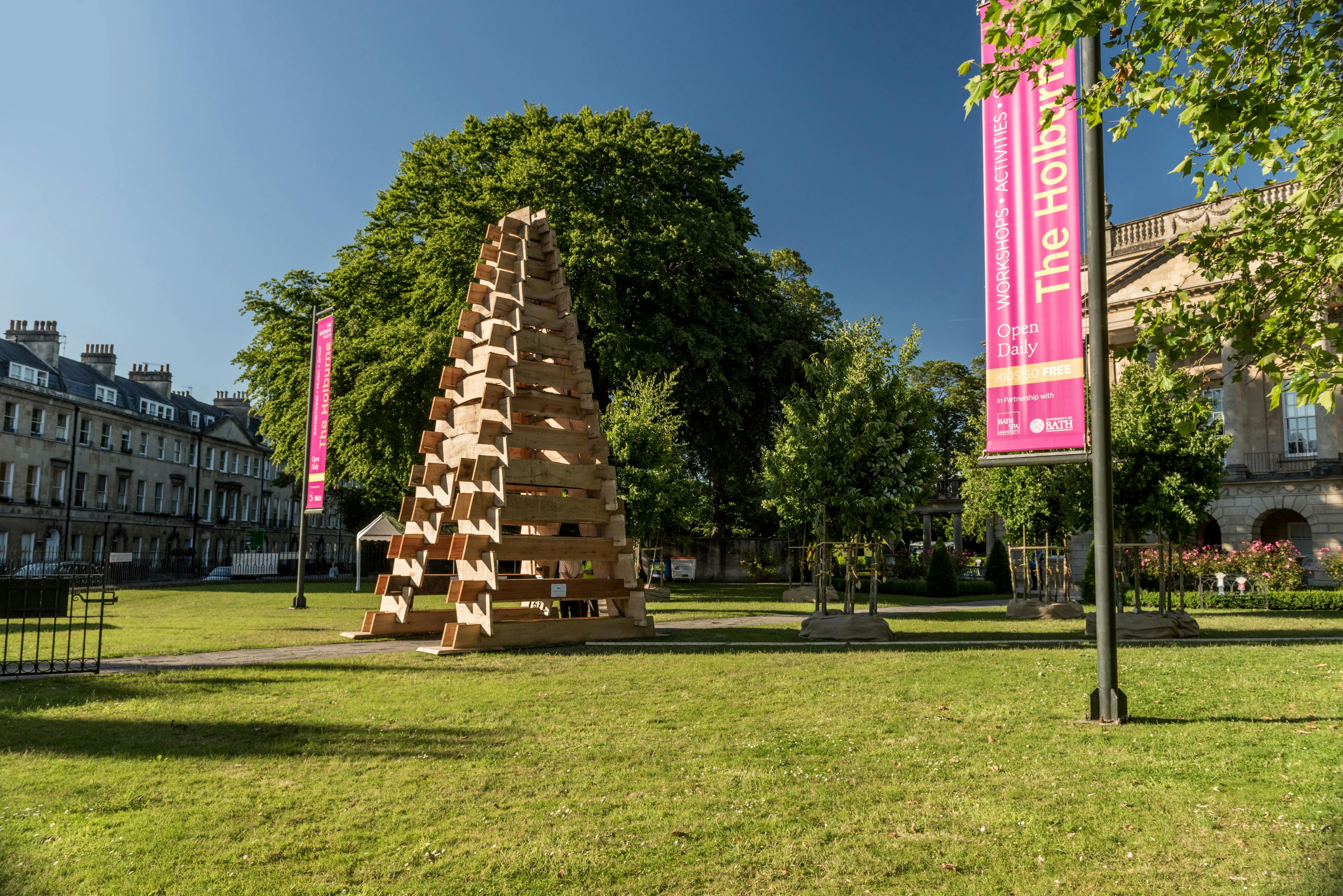 A wooden sculpture for the forest of imagination festival in a park in Bath 2019