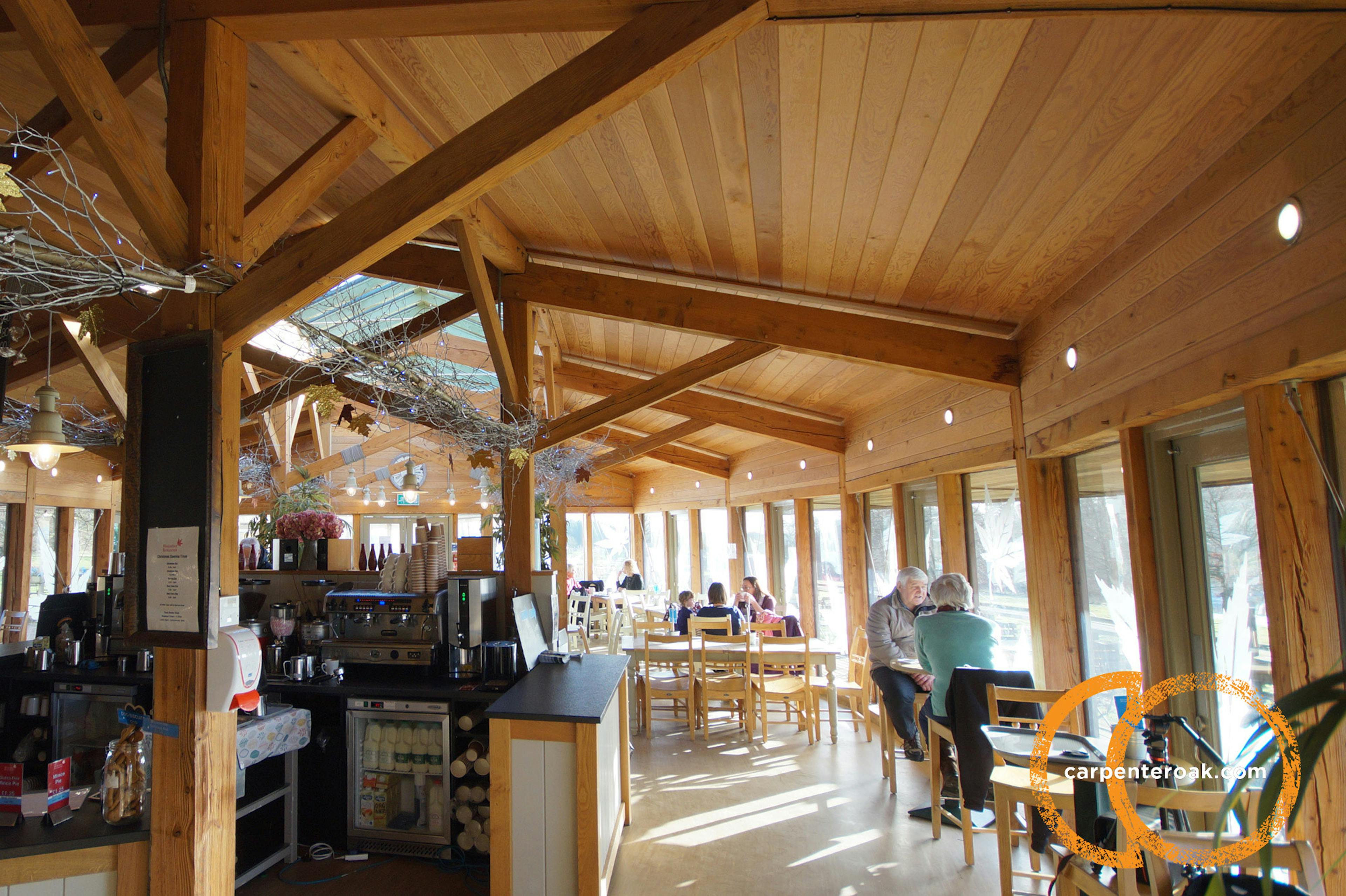 A Douglas fir framed cafe restaurant at the National Arboretum, Westonbirt