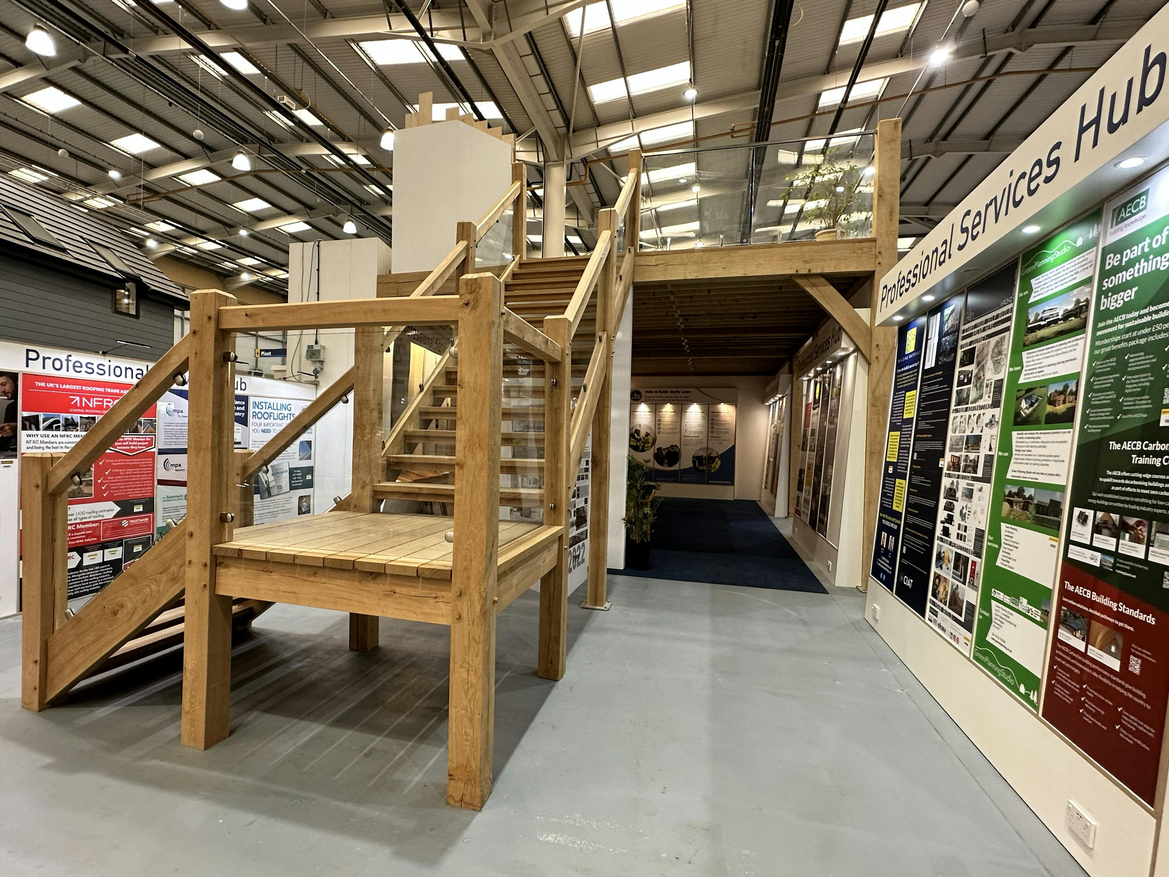 The oak framed mezzanine at the National Self Build and Renovation Centre